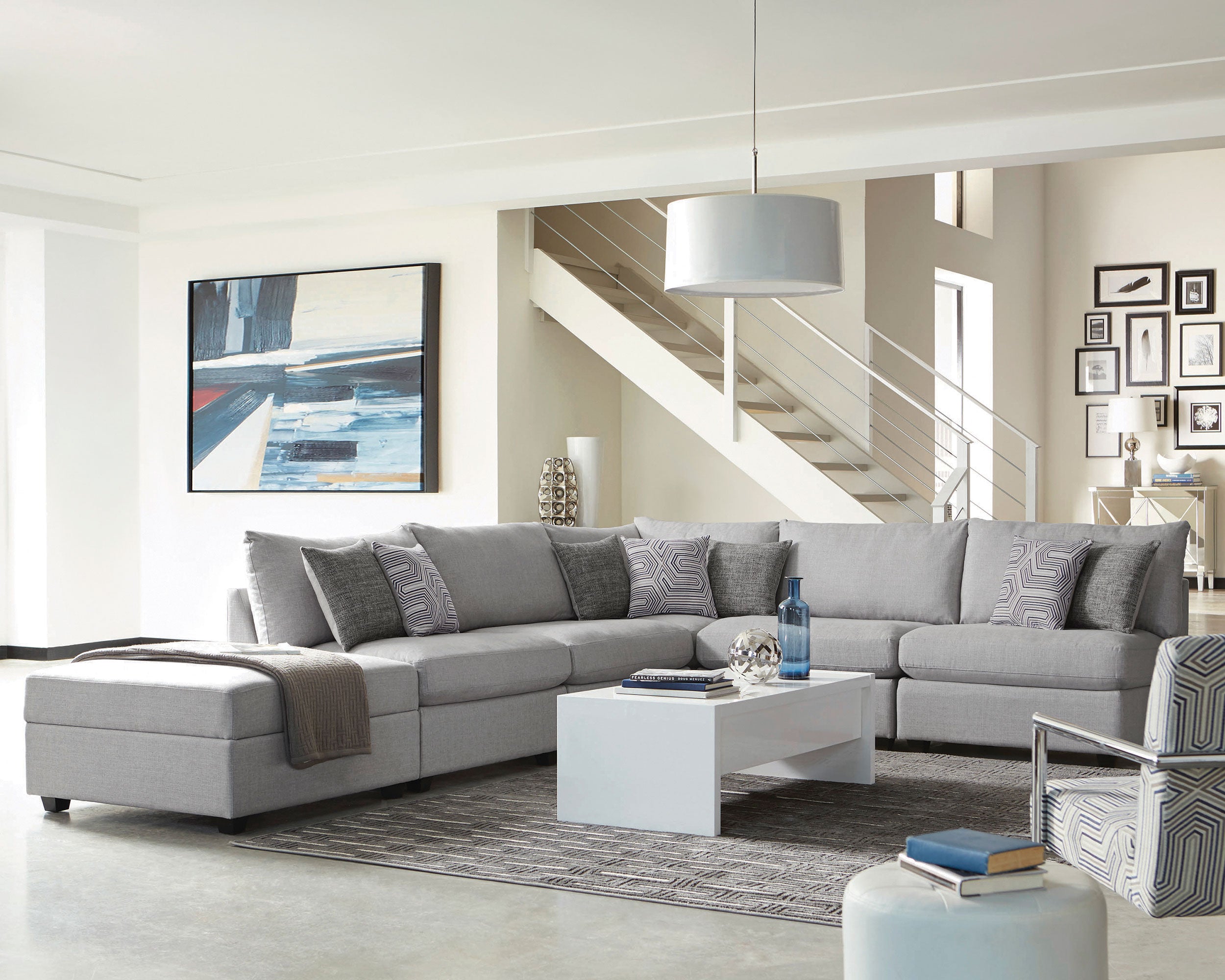 Cambria Square Upholstered Storage Ottoman Grey-CoasterElevations