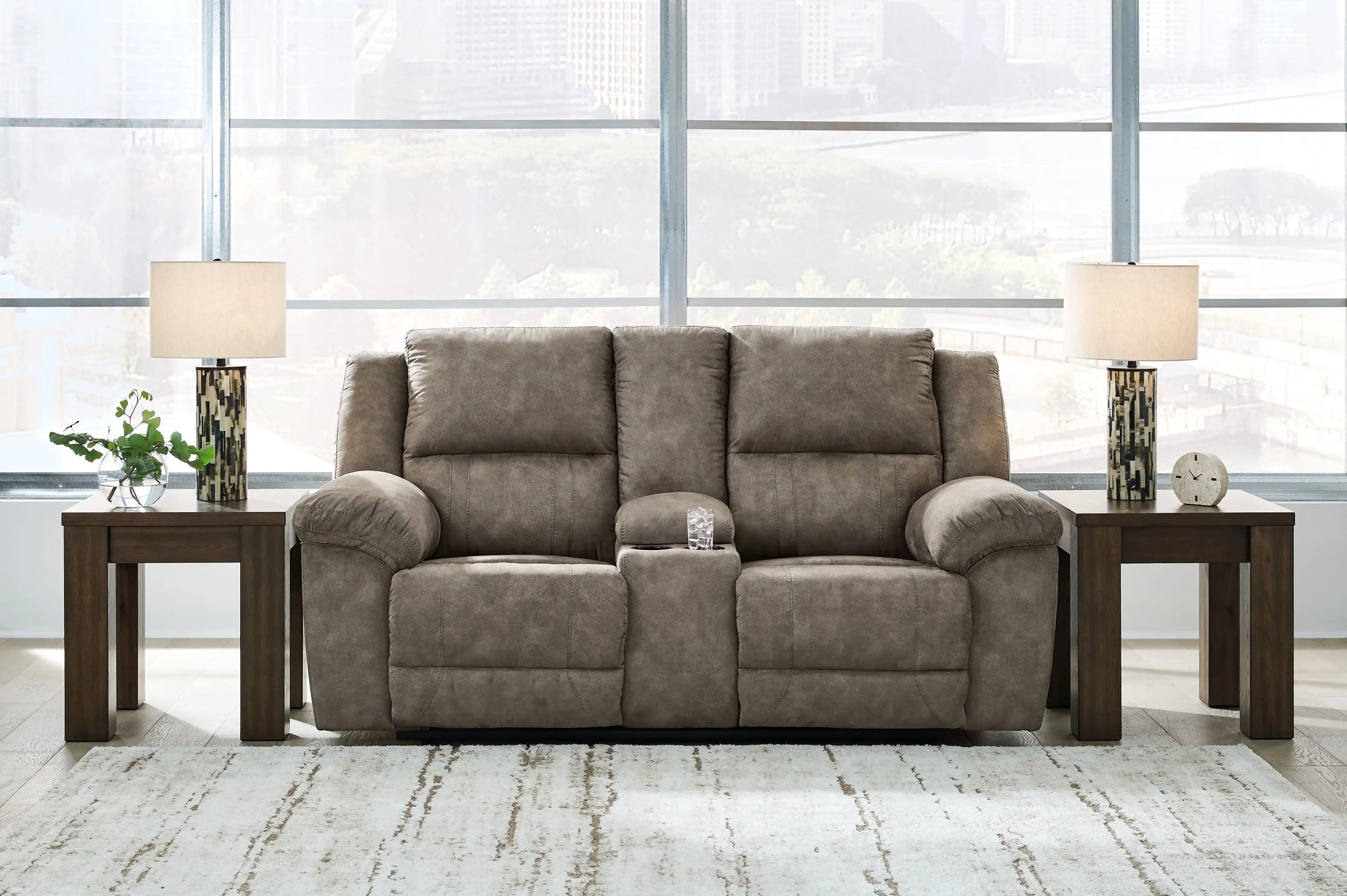 Laresview - Dbl Reclining Loveseat with Console - Fossil - Best Buy Furniture