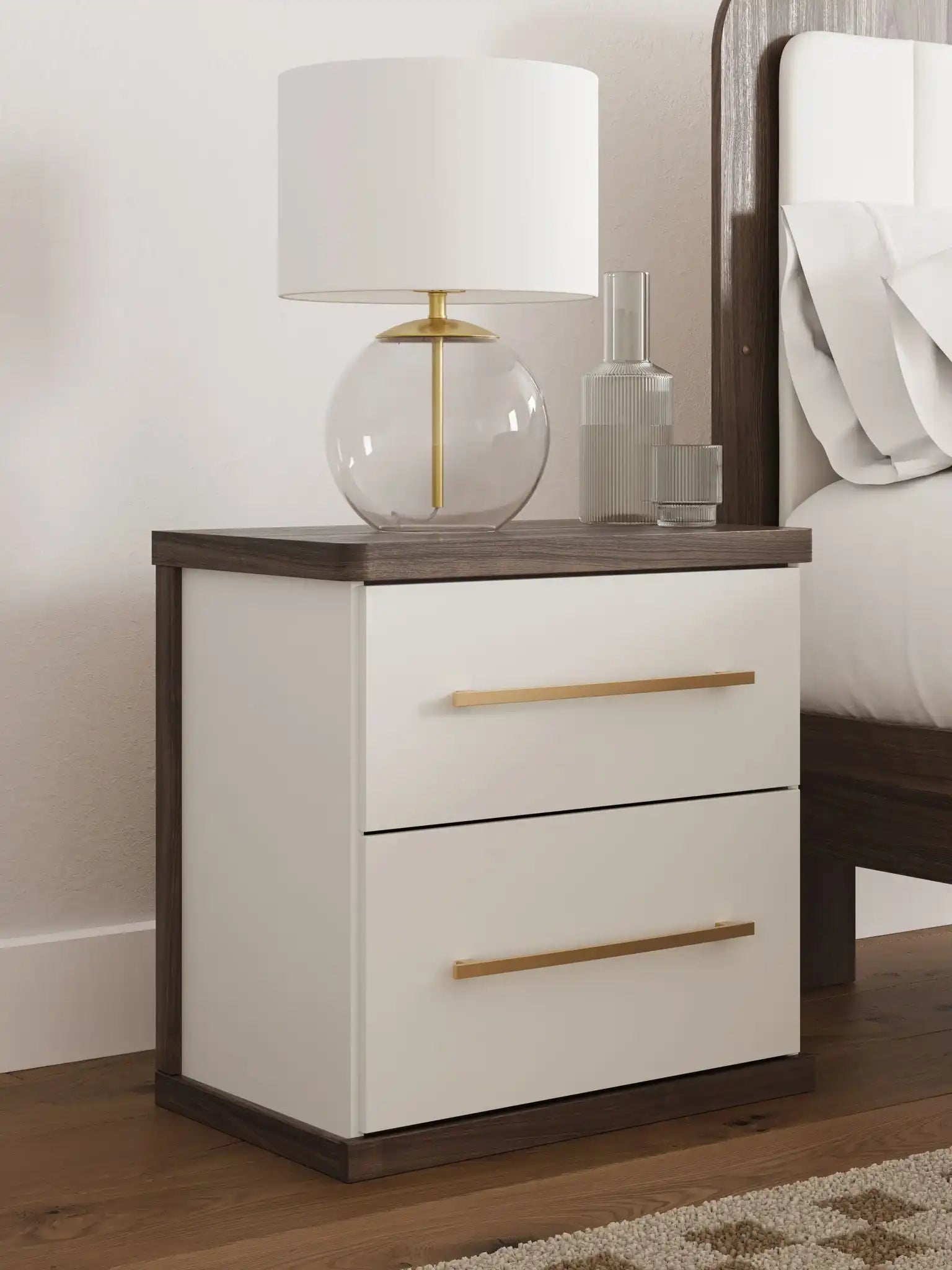 Kendanport - Two Drawer Night Stand - Brown / White - Best Buy Furniture