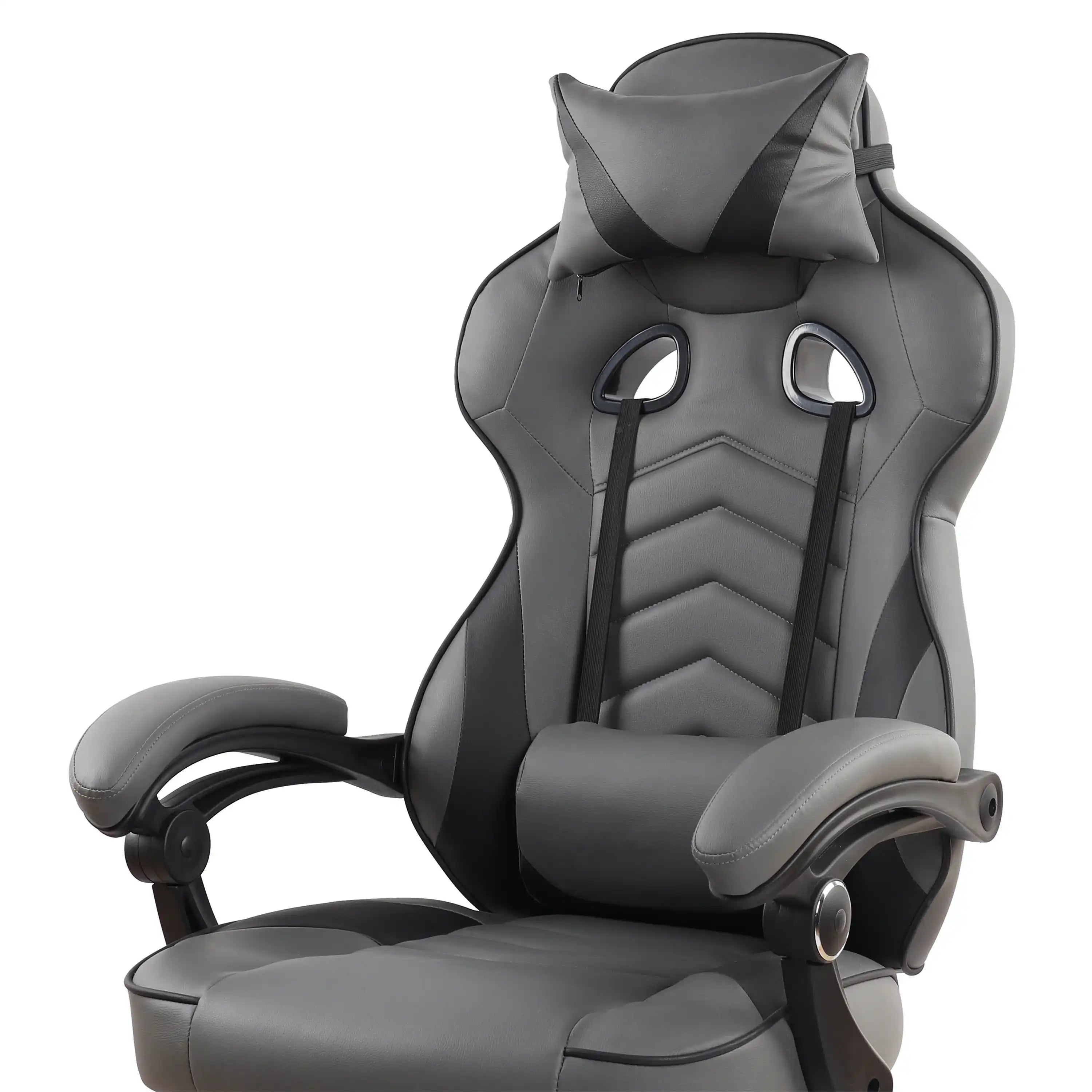 Gaming Racing Style Fully Reclining Executive Office Chair with Footrest, Black & Grey - Best Buy Furniture