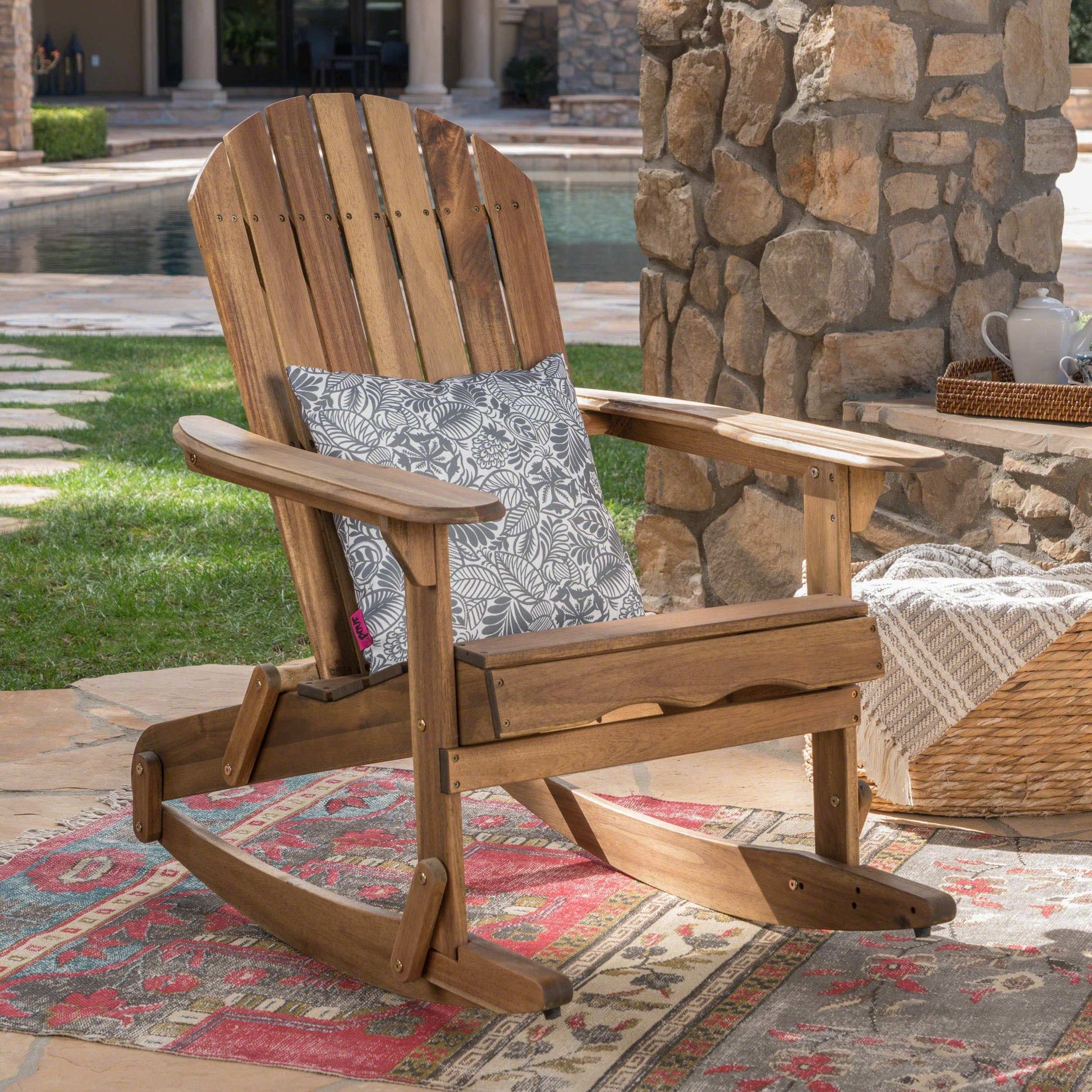 Outdoor Adirondack Rocking Chair with Hand Crafted Details, Natural - Best Buy Furniture