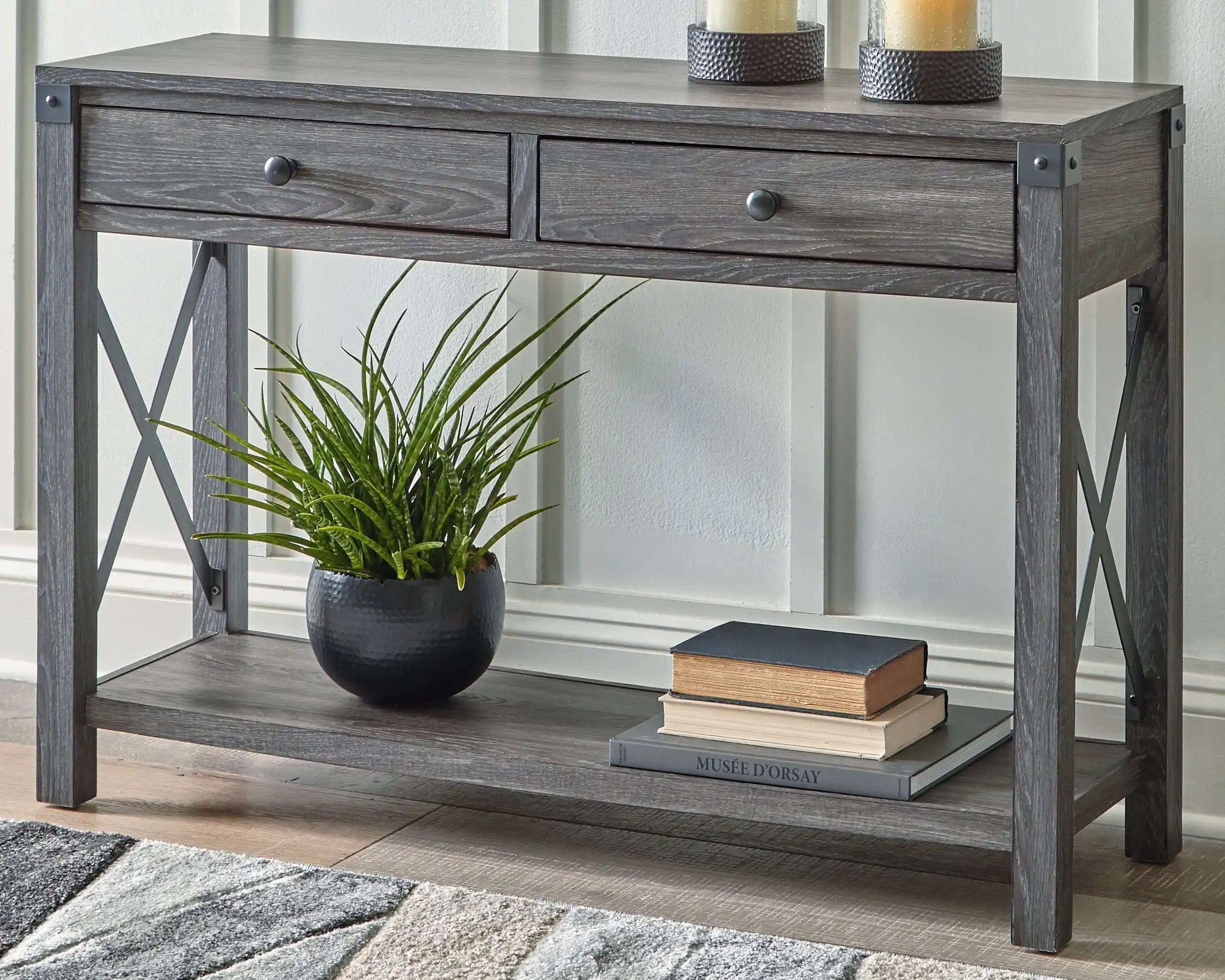 Freedan - Console Sofa Table - Grayish Brown - Best Buy Furniture