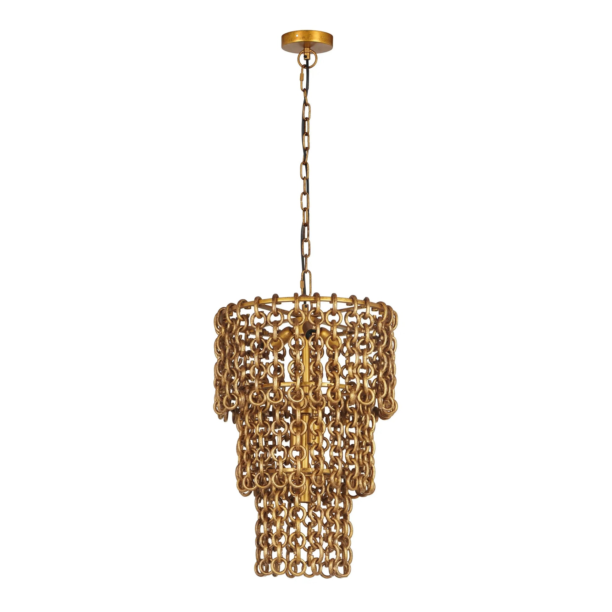 Nirsa - Brass Chain Link 3-Tier Chandelier - Gold - Best Buy Furniture