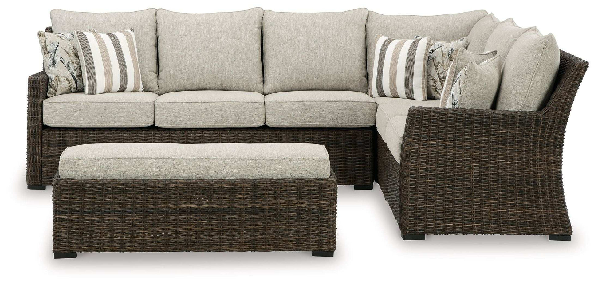 Brook Ranch - Sofa Sectional, Bench With Cushion (Set of 3) - Brown - Best Buy Furniture