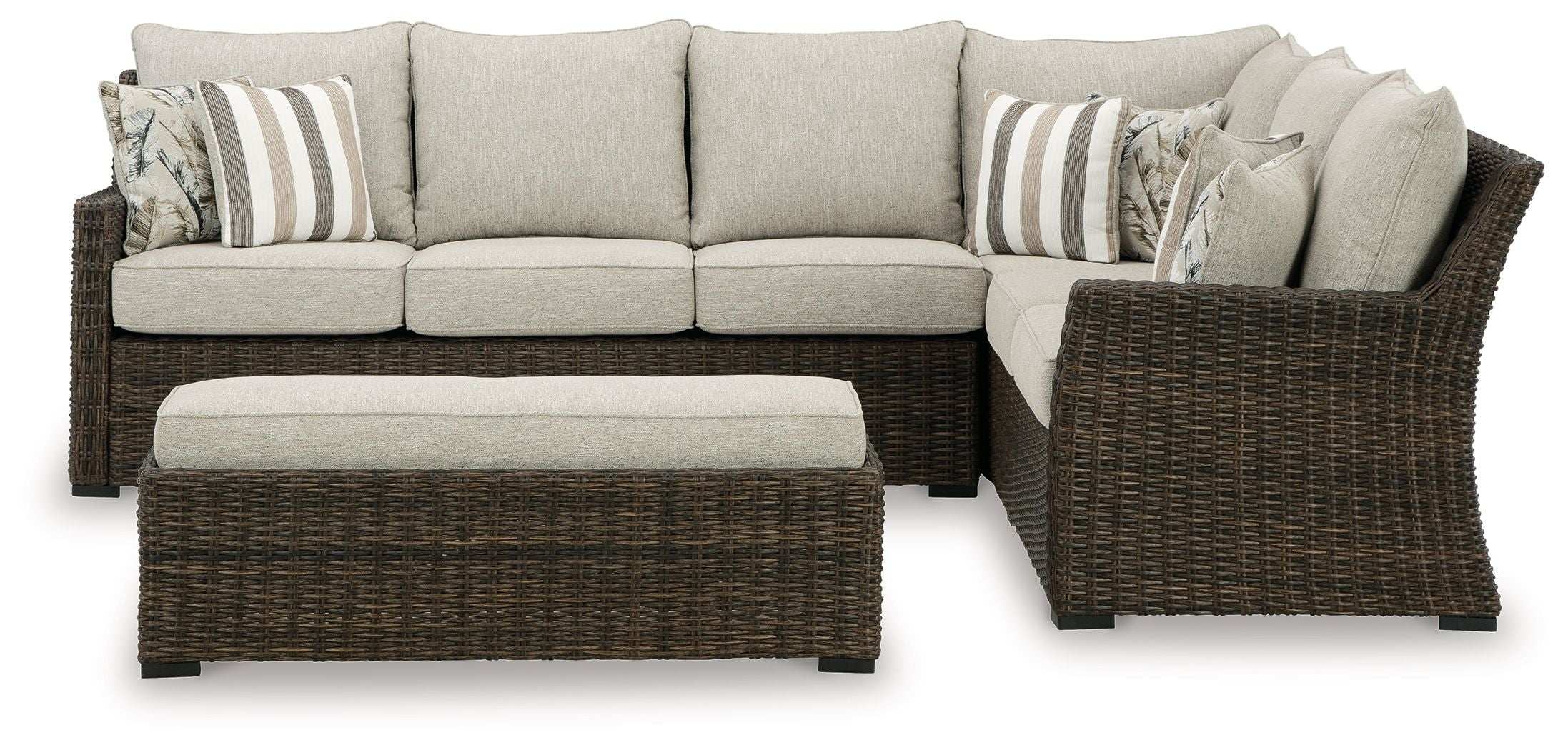 Brook Ranch - Sofa Sectional, Bench With Cushion (Set of 3) - Brown - Best Buy Furniture