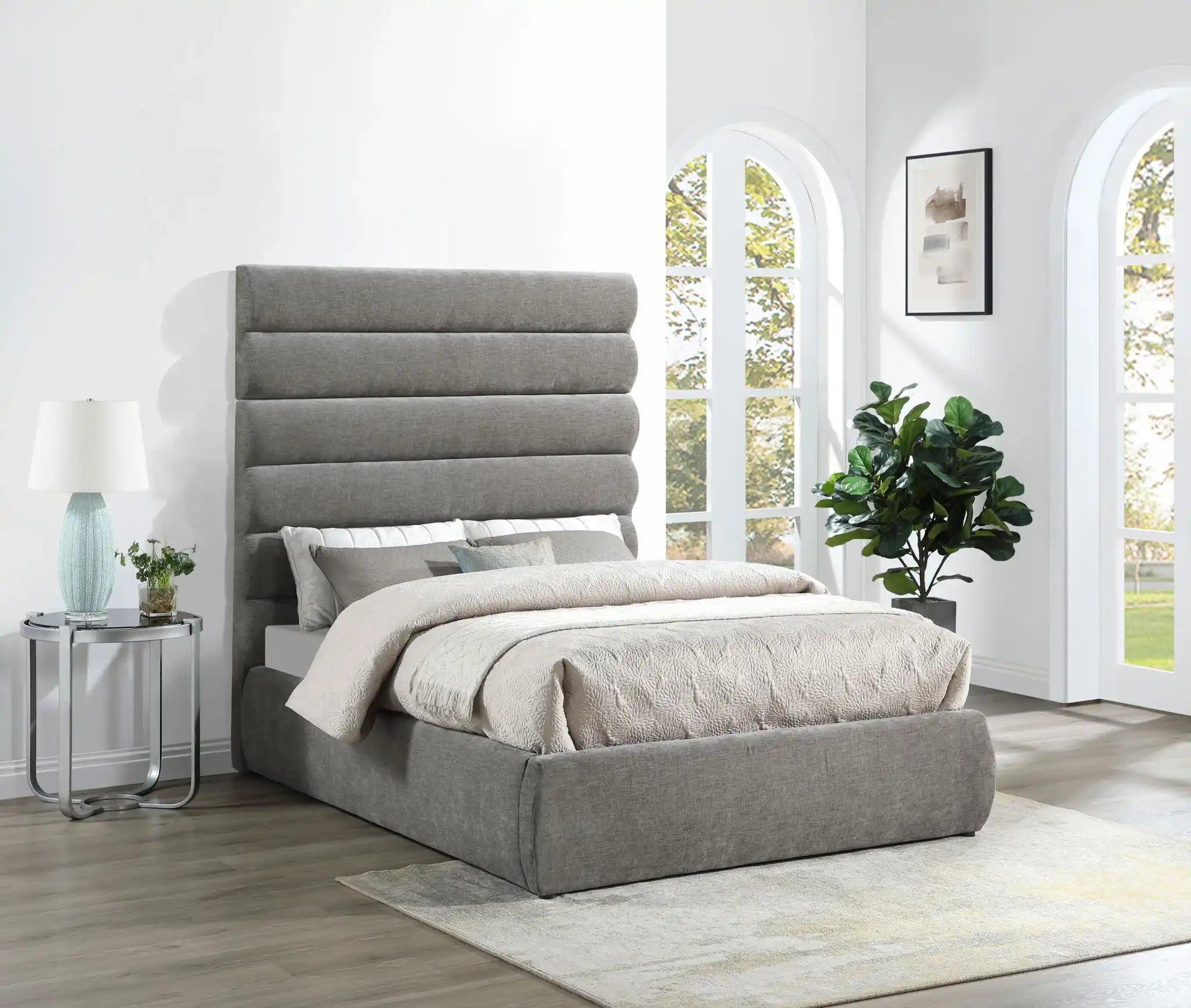 Adam - Chenille Fabric Bed With 70.5" Headboard