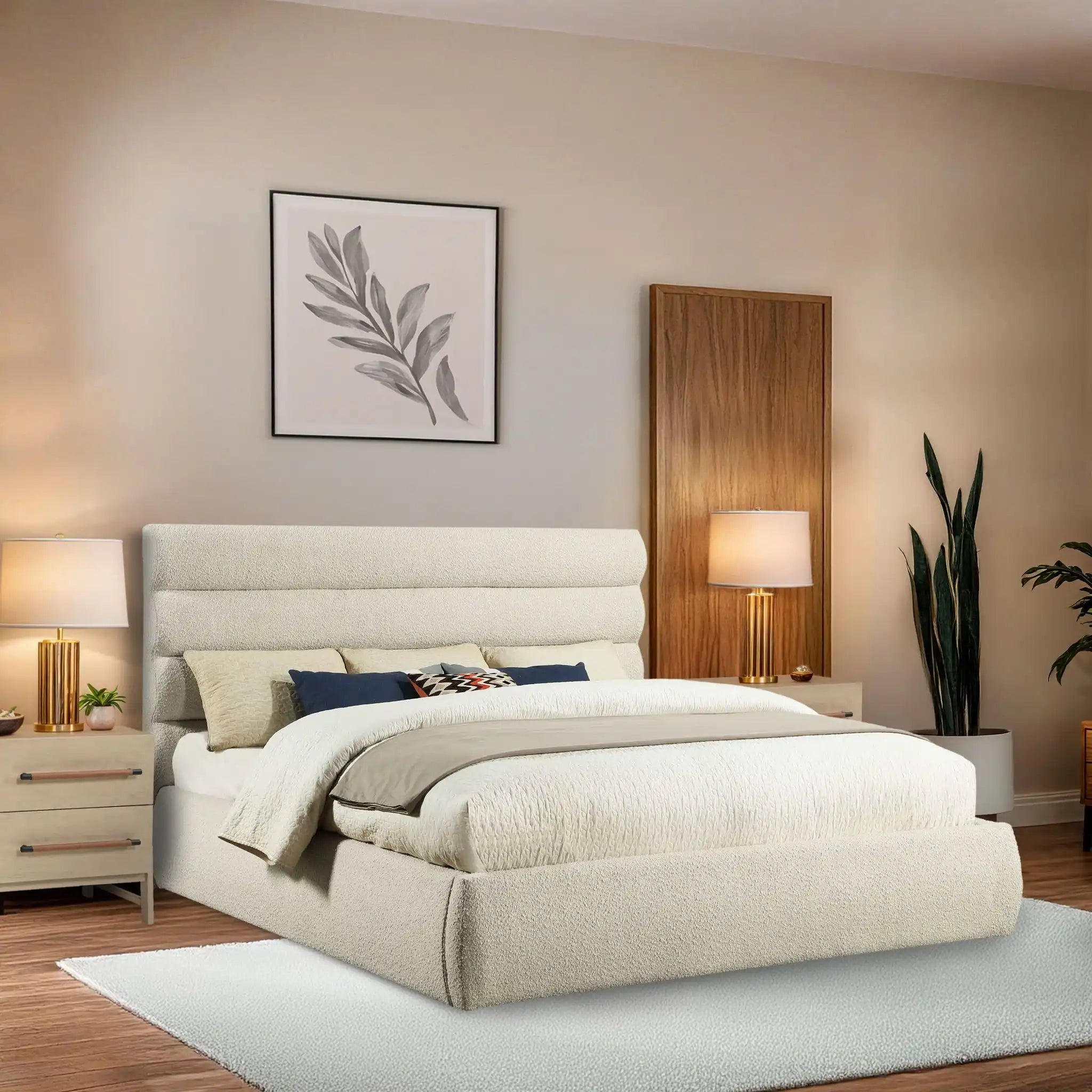 Adam - Boucle Fabric Bed With 52" Headboard