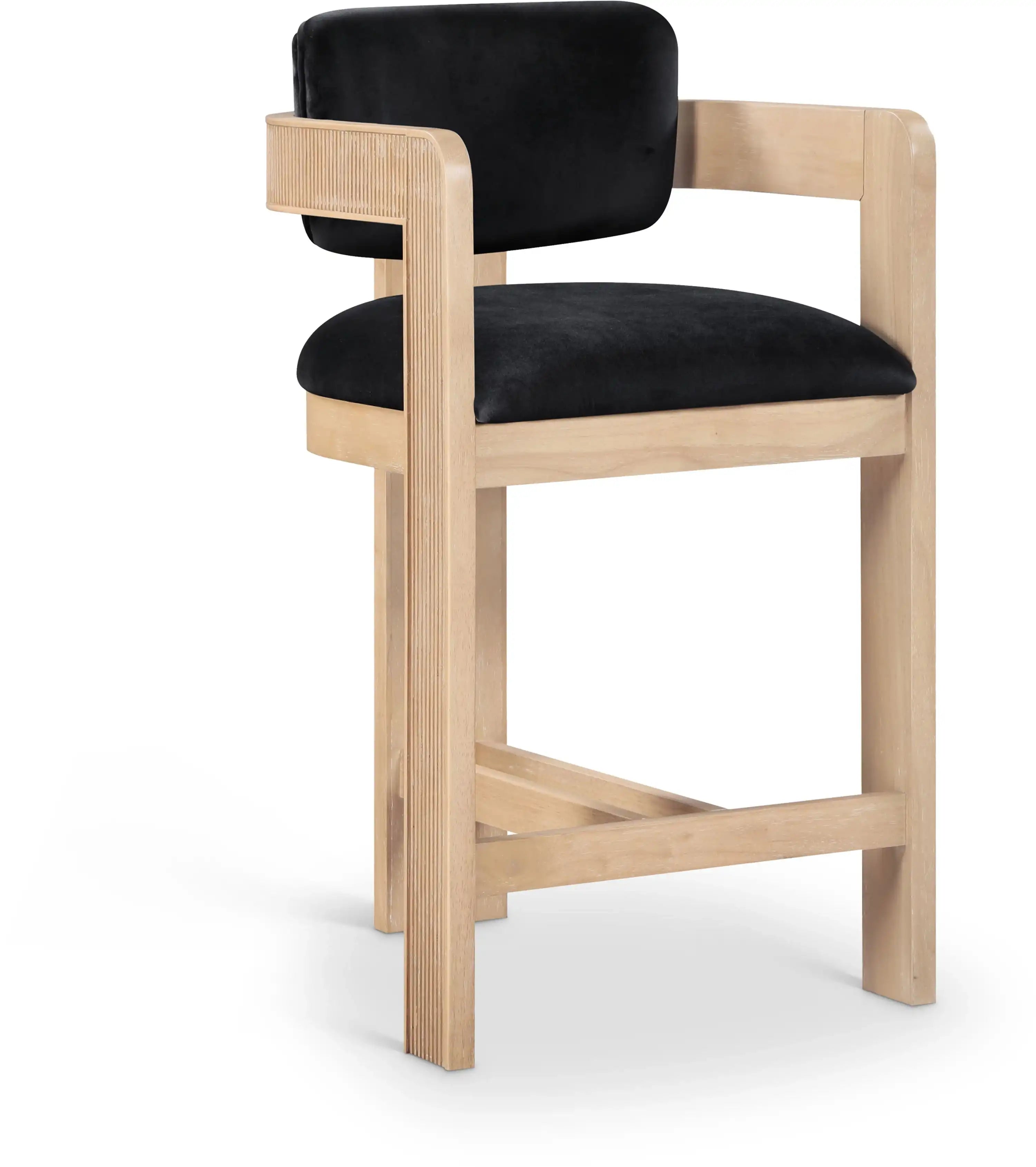 Sacha - Velvet Stool With Natural Base - Best Buy Furniture