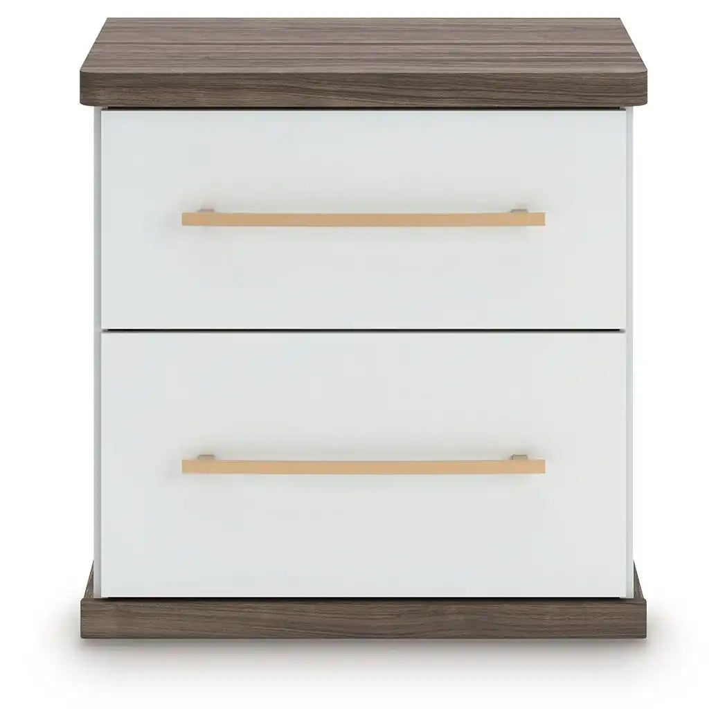 Kendanport - Two Drawer Night Stand - Brown / White - Best Buy Furniture