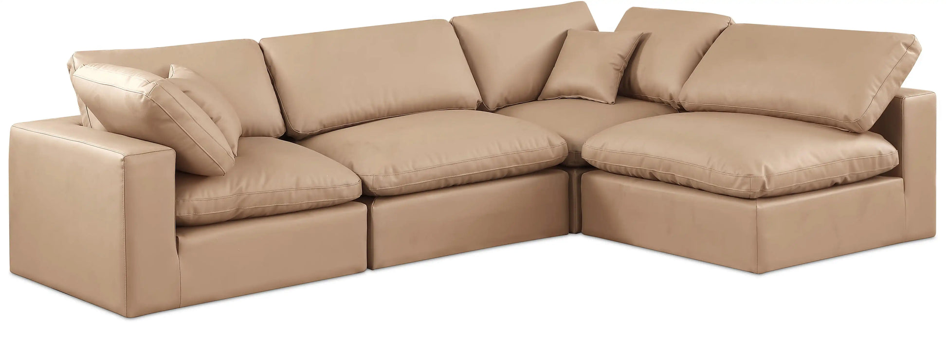 Comfy - 4 Piece Faux Leather Modular Armless Sectional - Tan - Best Buy Furniture