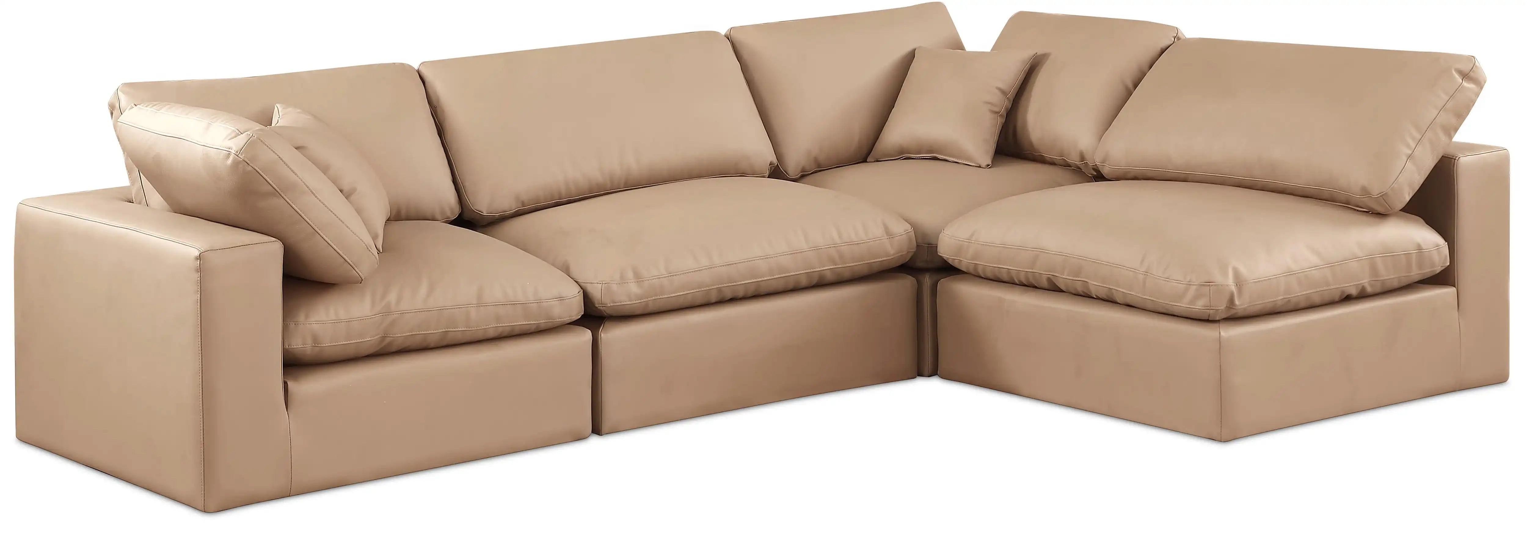 Comfy - 4 Piece Faux Leather Modular Armless Sectional - Tan - Best Buy Furniture