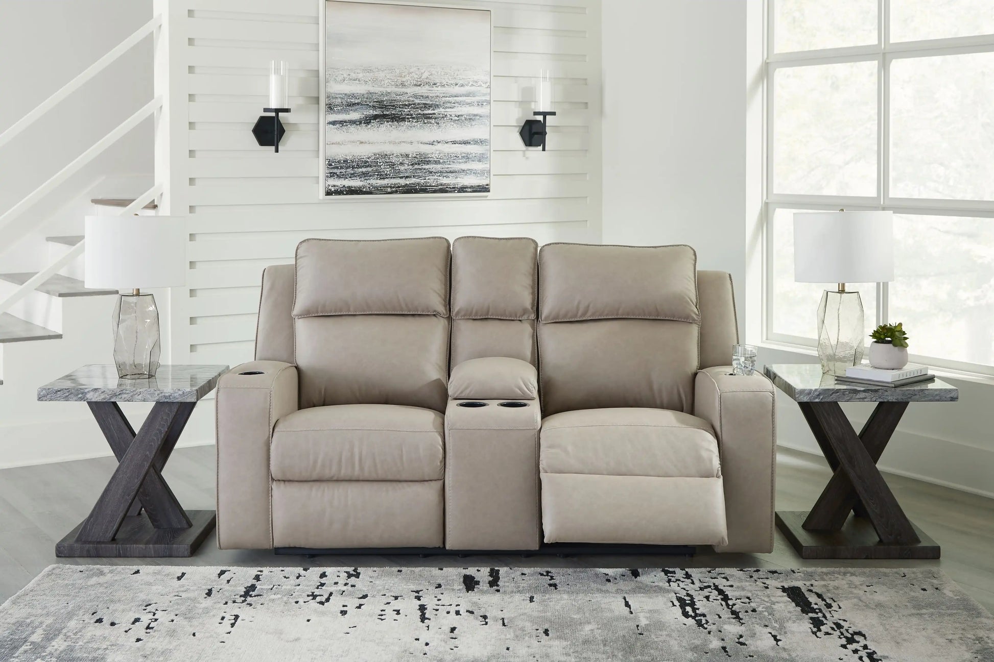 Lavenhorne - Dbl Rec Loveseat W/Console - Pebble - Best Buy Furniture