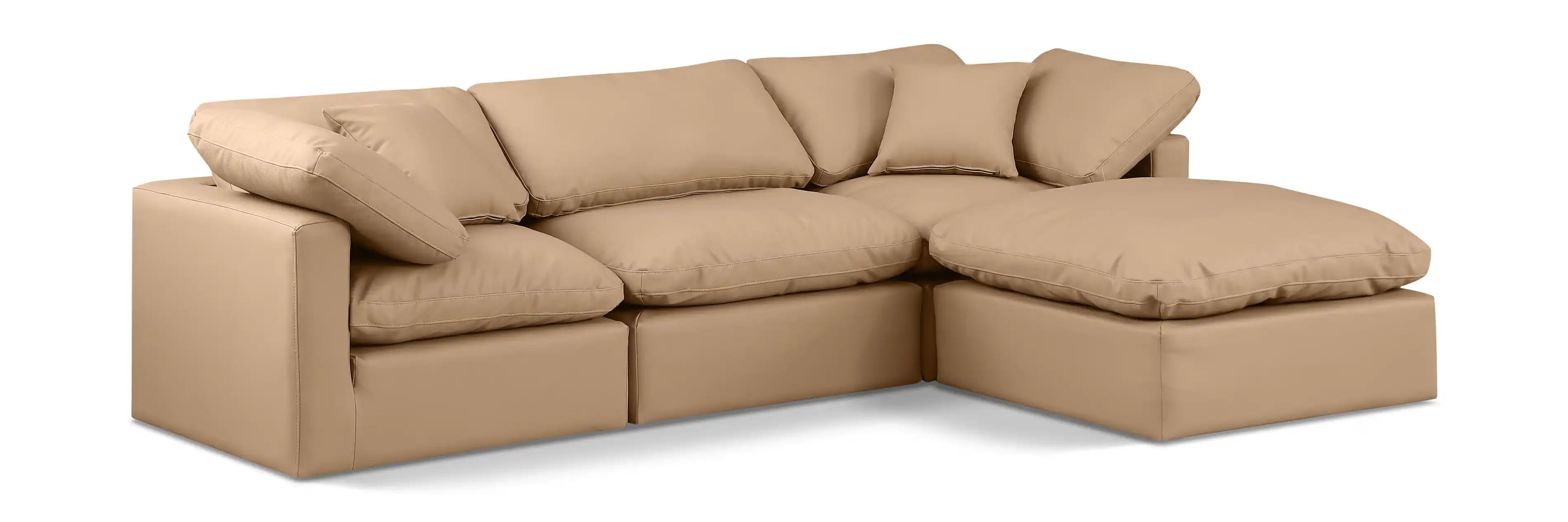Indulge - Faux Leather 4 Piece Modular Sectional With Chaise - Tan - Best Buy Furniture
