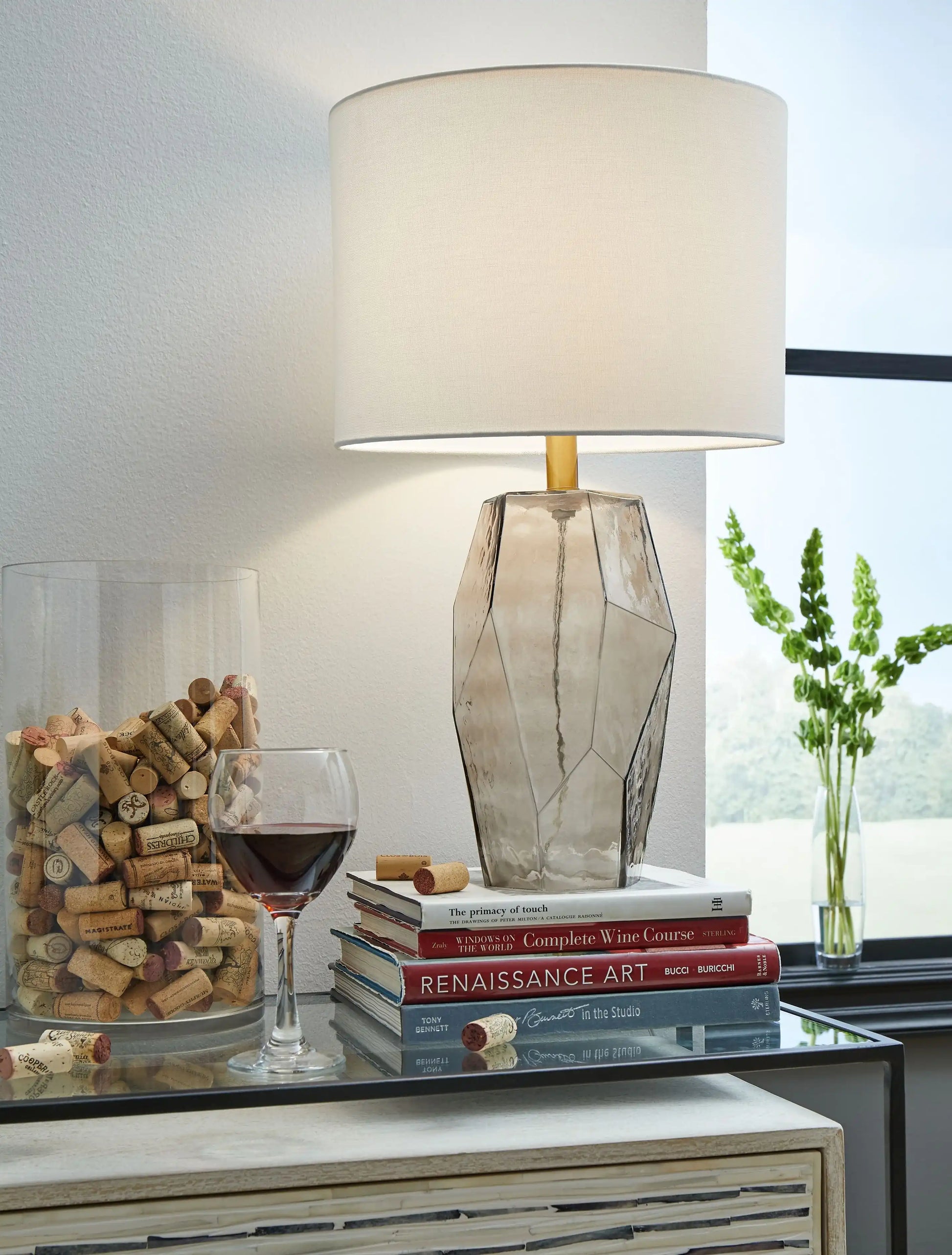 Taylow - Glass Table Lamp - Gray - Best Buy Furniture