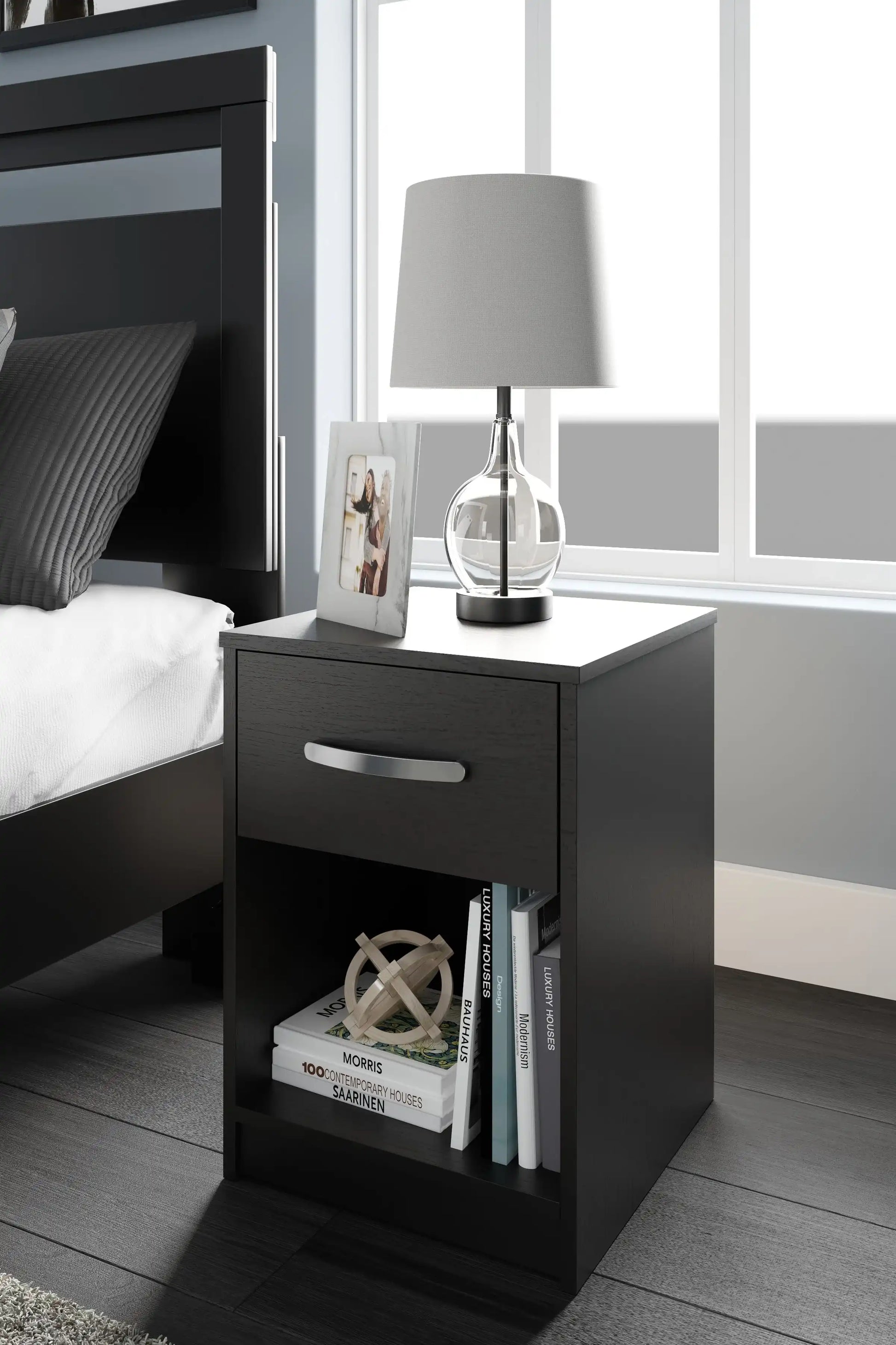 Finch - One Drawer Night Stand - 23" Height - Black - Best Buy Furniture