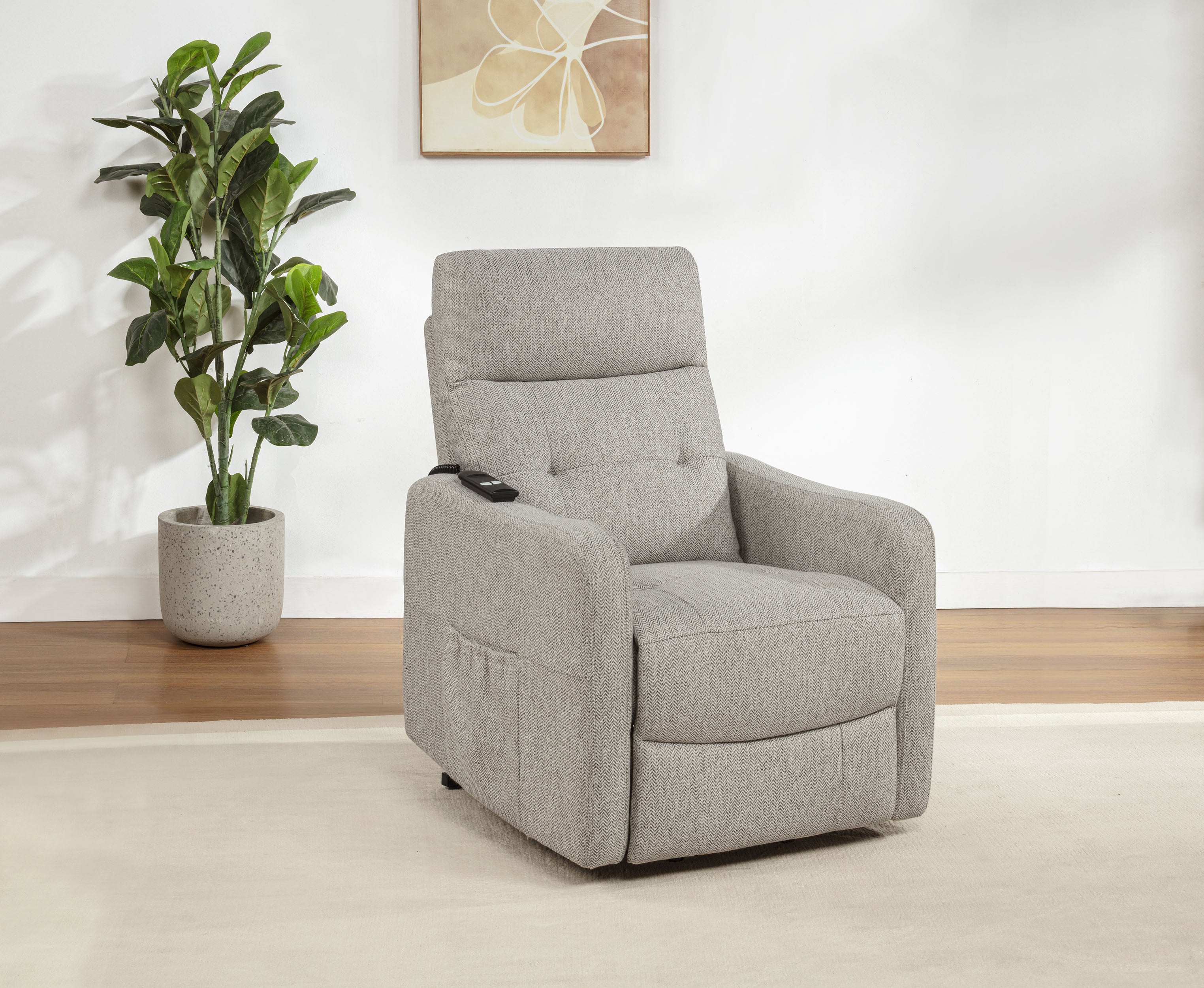 Dayes Upholstered Power Lift Recliner Chair Taupe-