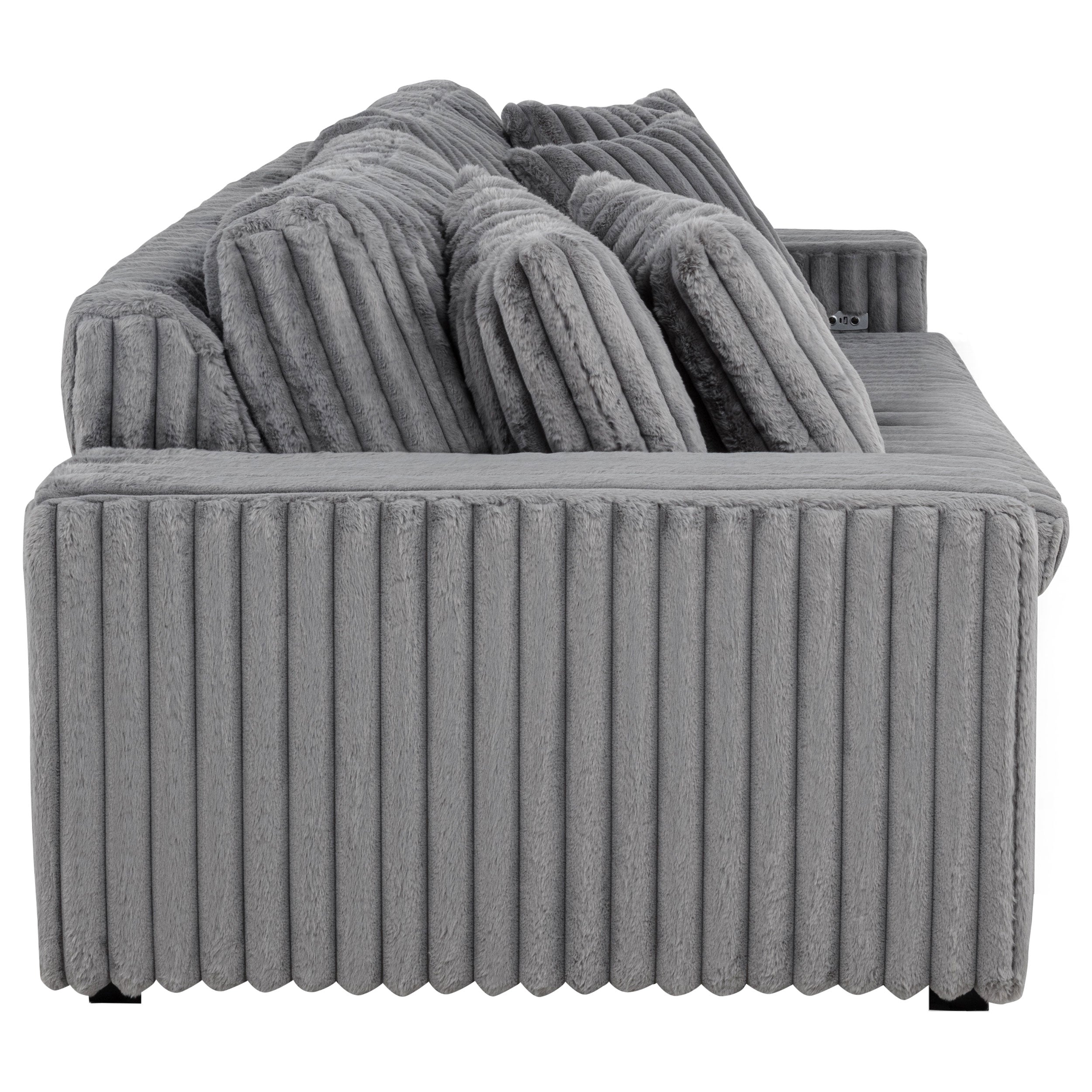 Jacana Corduroy Upholstered Dual Power Chaise Sofa Grey-