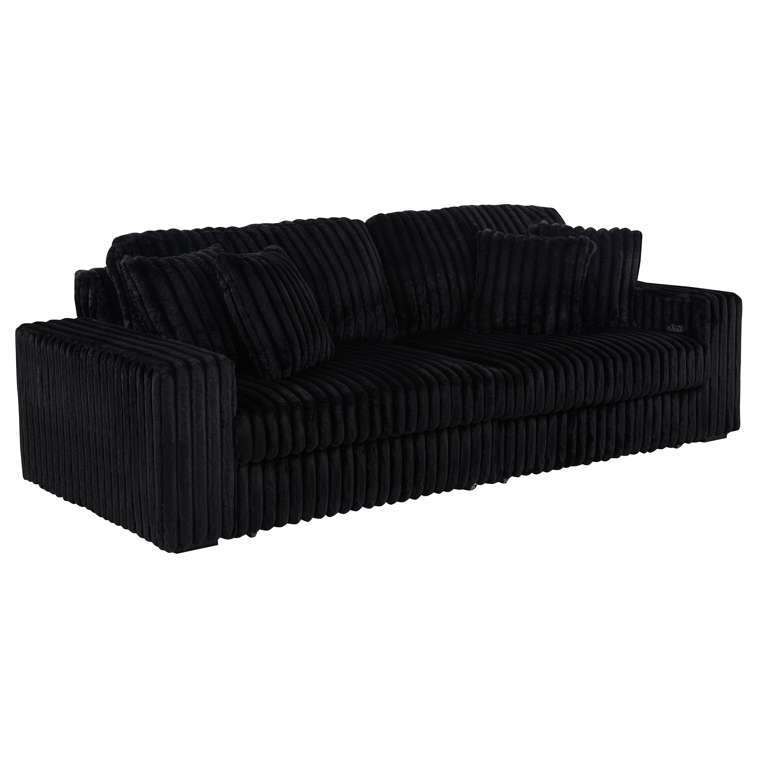 Jacana Corduroy Upholstered Dual Power Chaise Sofa Black-