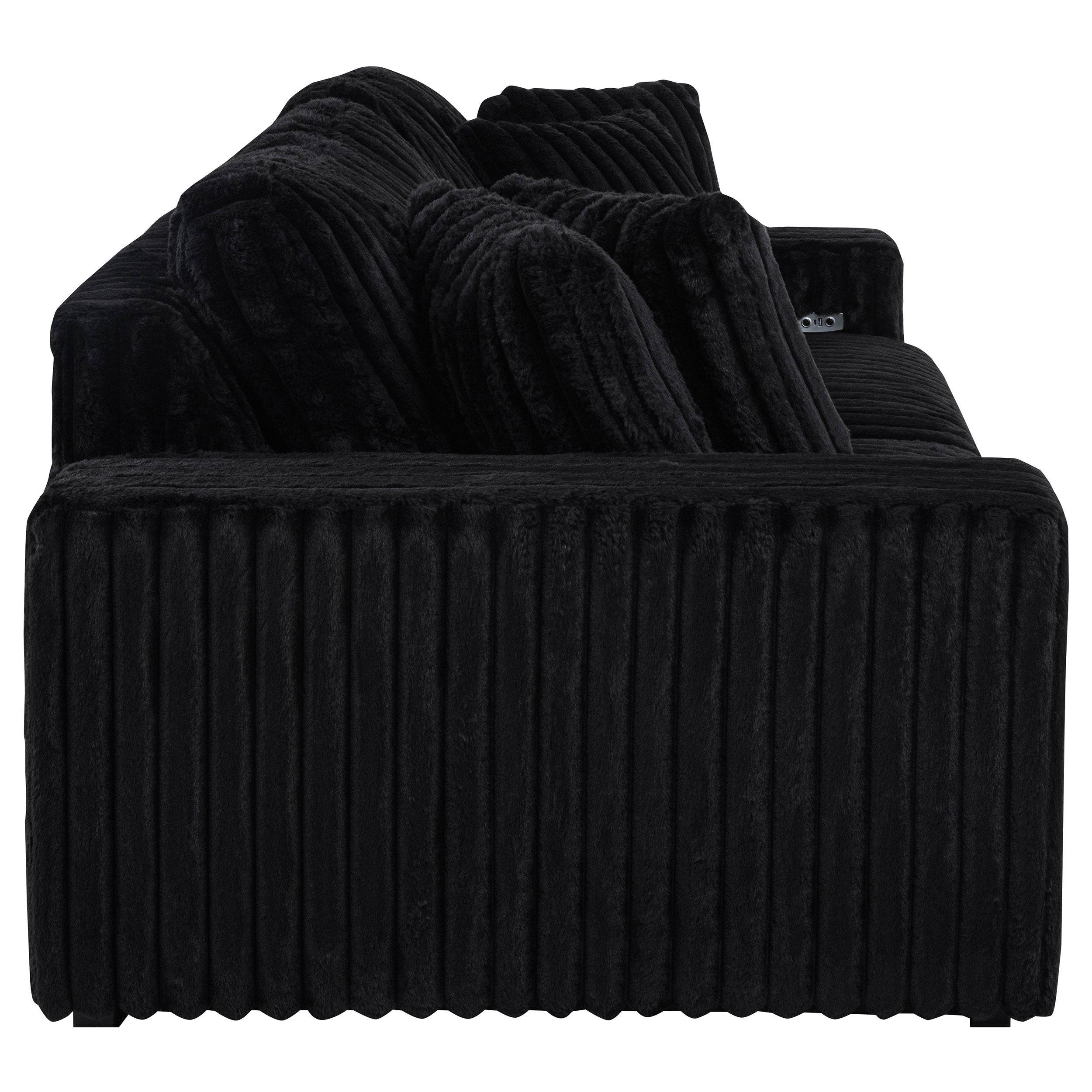 Jacana Corduroy Upholstered Dual Power Chaise Sofa Black-