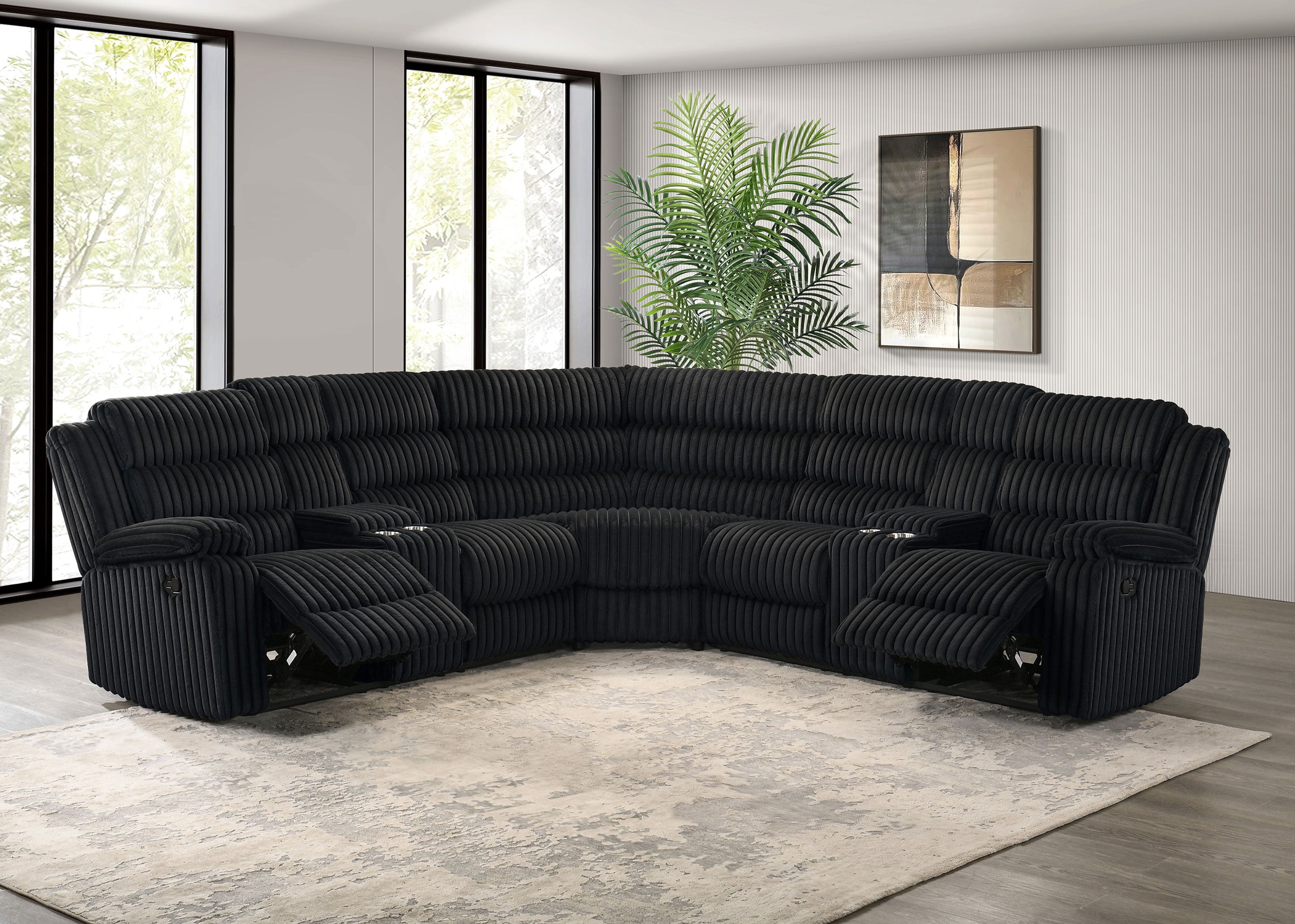 Atkinson Upholstered Reclining Sectional Sofa Black-