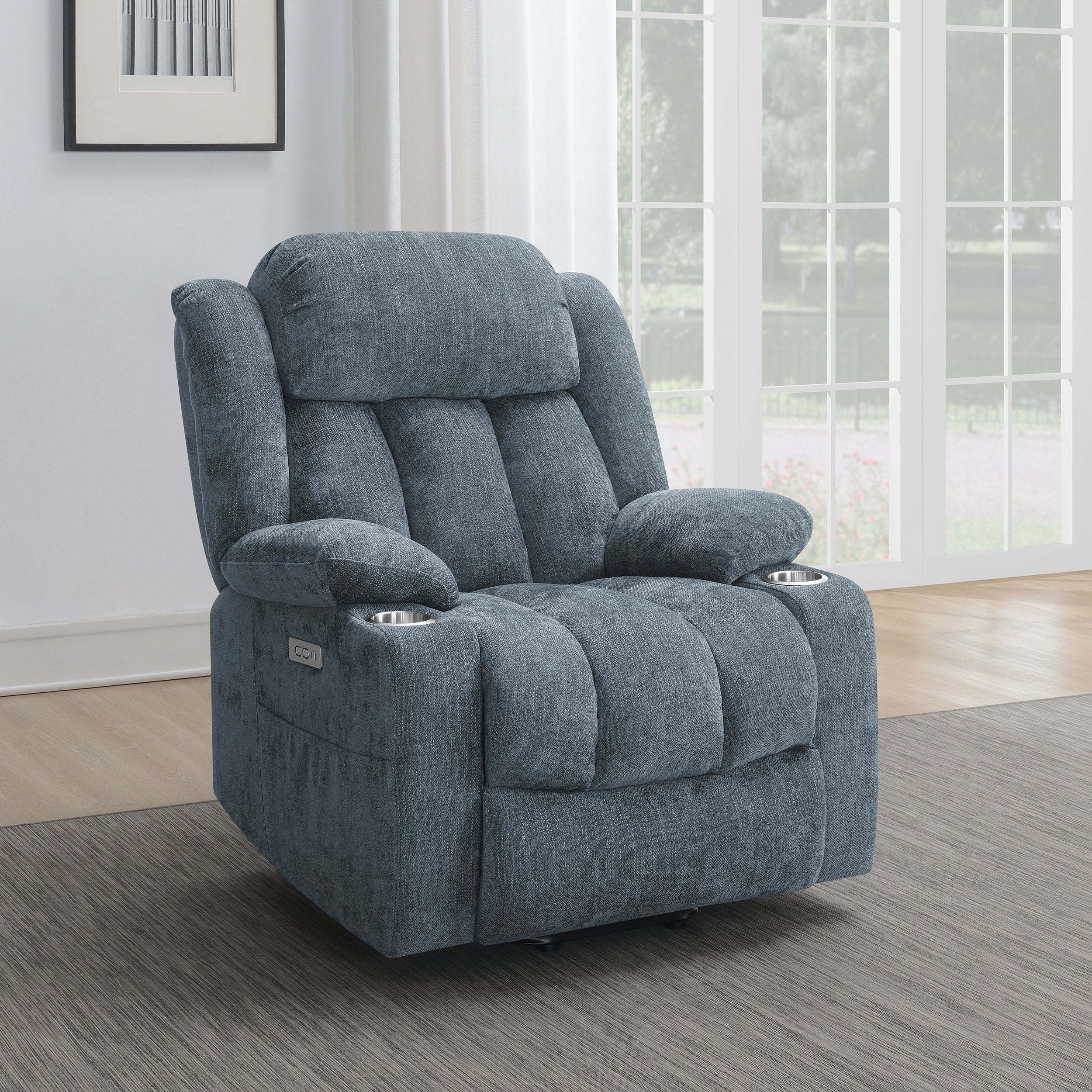 Houston Upholstered Power Lift Recliner Slate Blue-