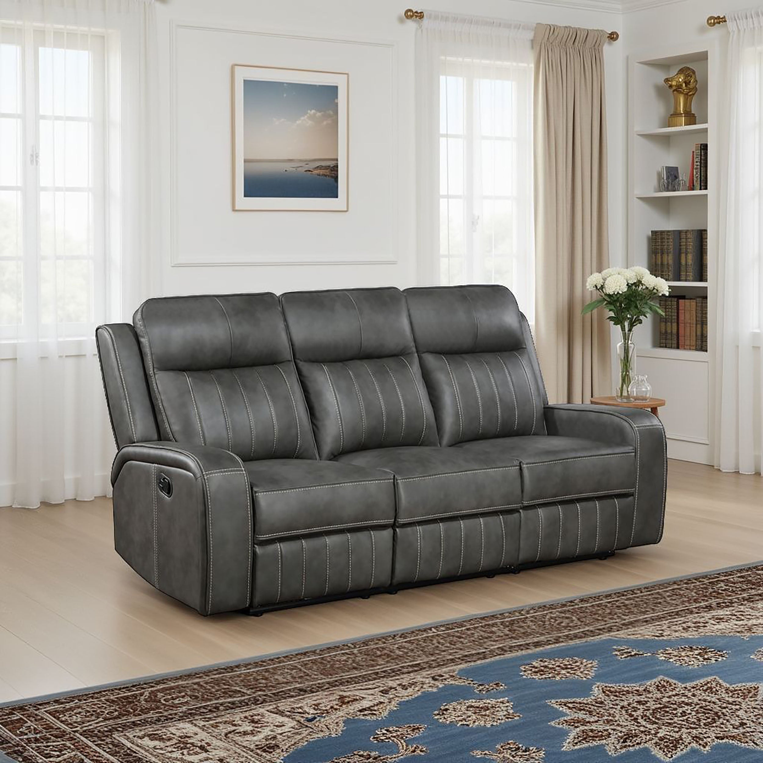 Raelynn Upholstered Track Arm Motion Sofa Grey-
