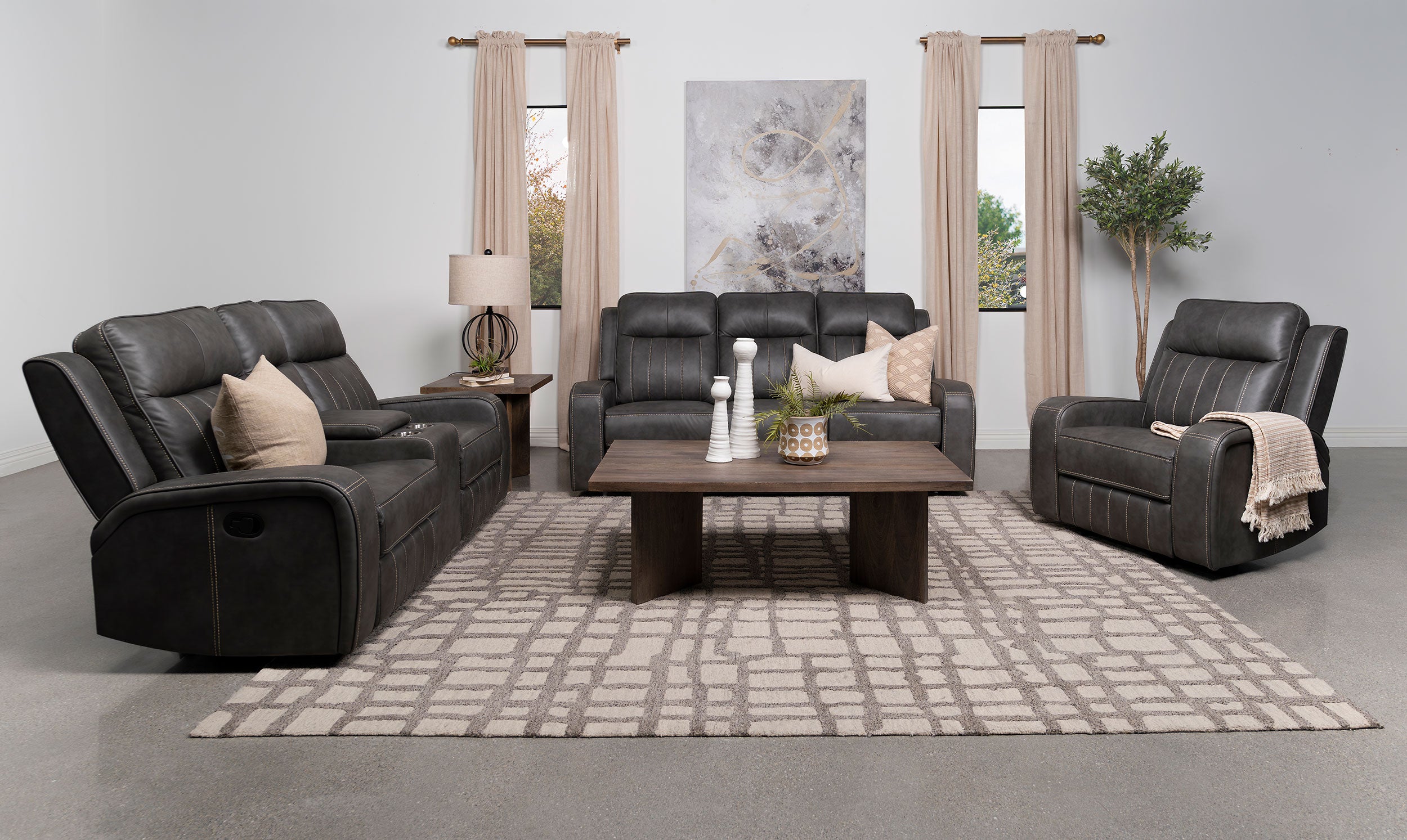 Raelynn Upholstered Track Arm Motion Sofa Grey-