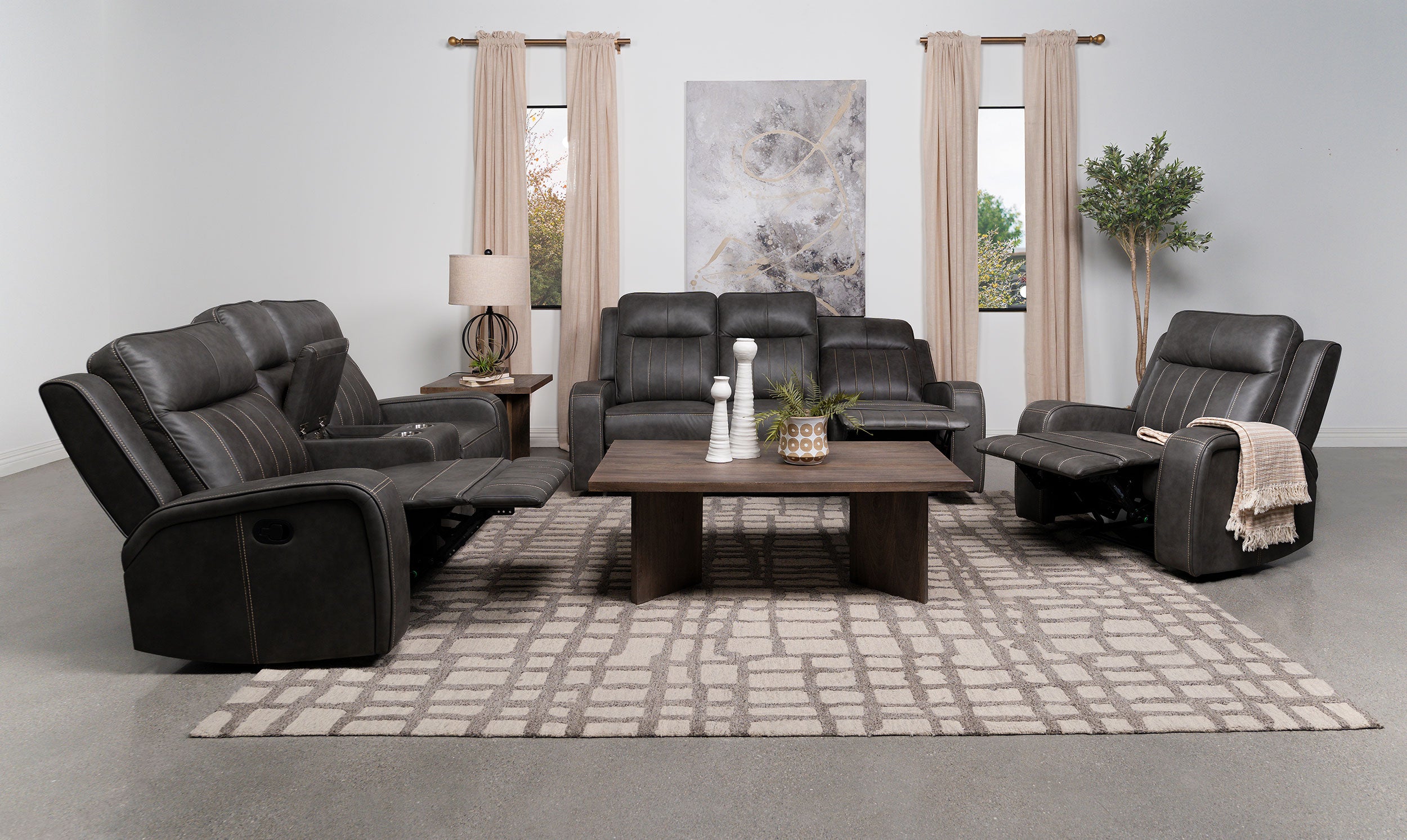 Raelynn Upholstered Track Arm Motion Loveseat Grey-