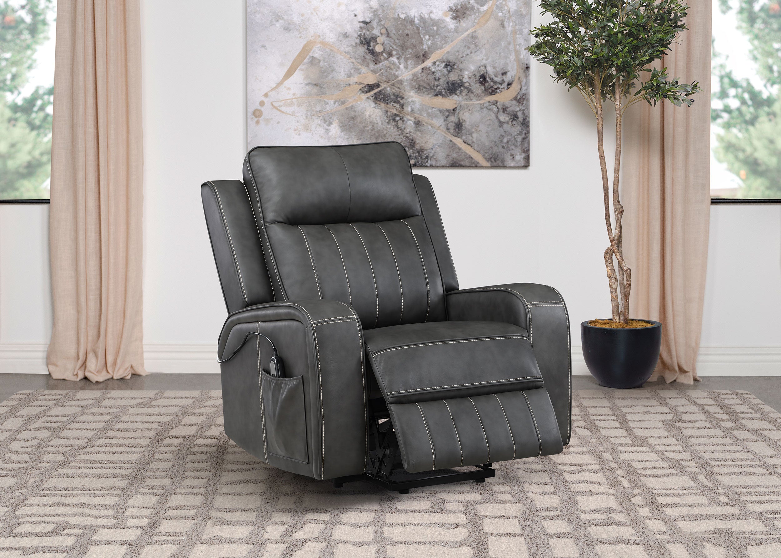 Raelynn Upholstered Power Lift Recliner Chair Grey-
