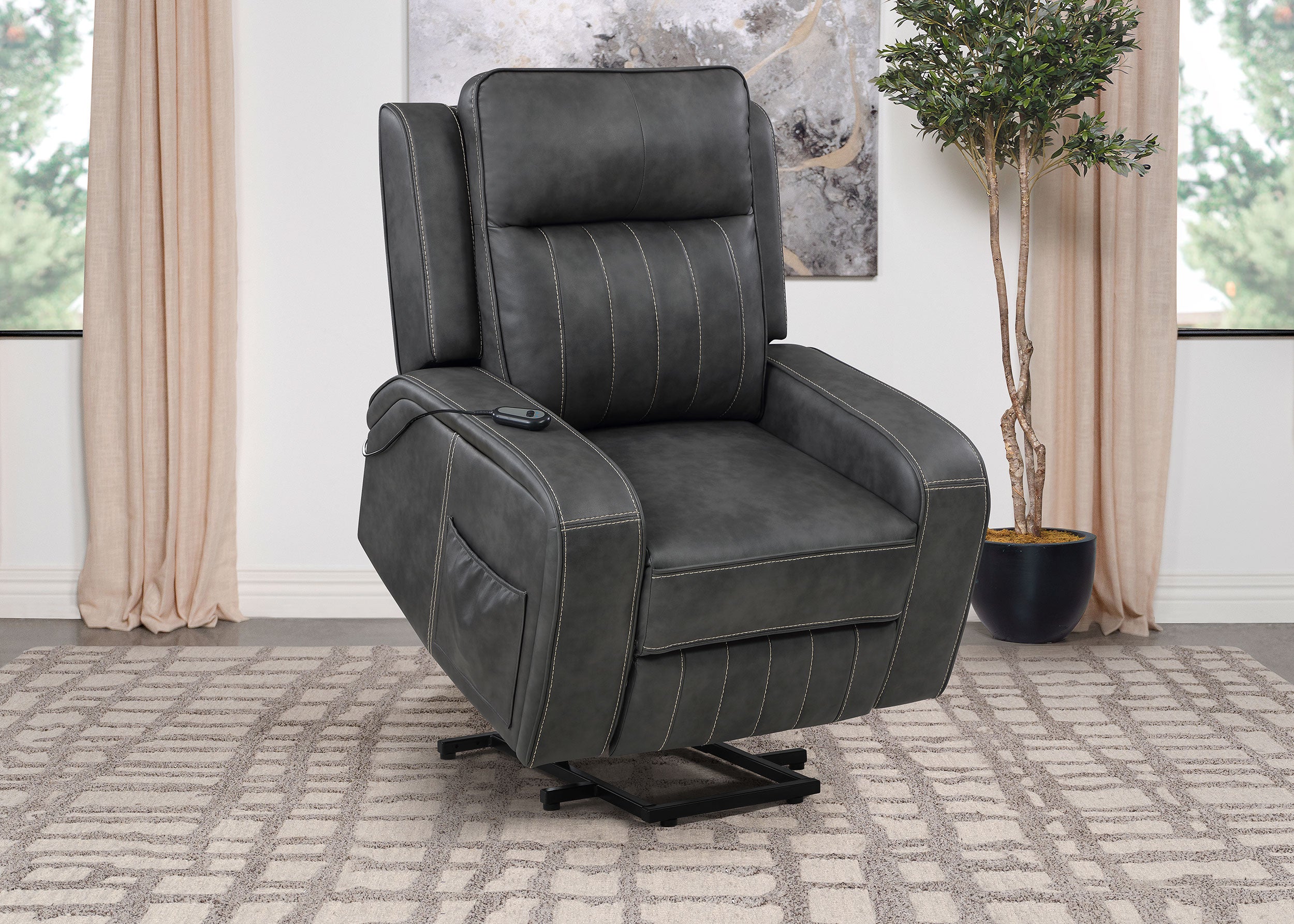Raelynn Upholstered Power Lift Recliner Chair Grey-