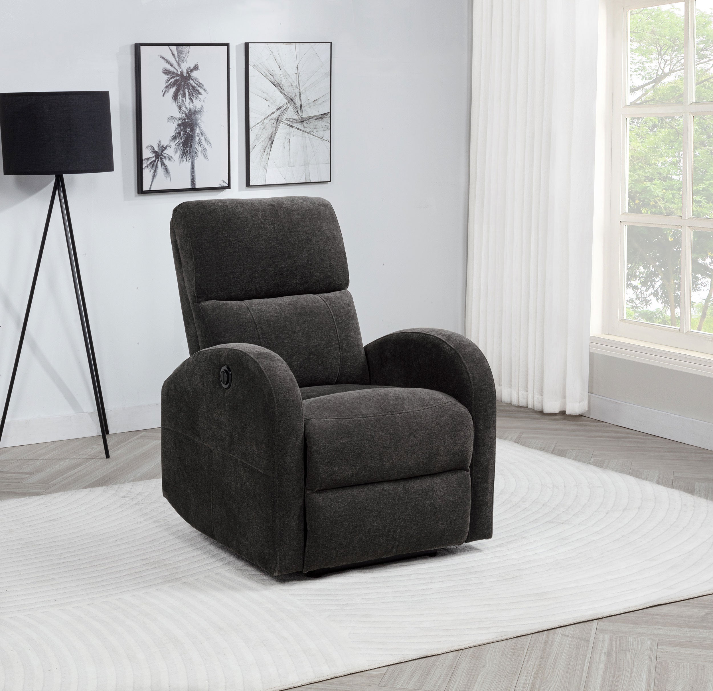 Grant Fabric Upholstered Power Recliner Chair Charcoal Grey-