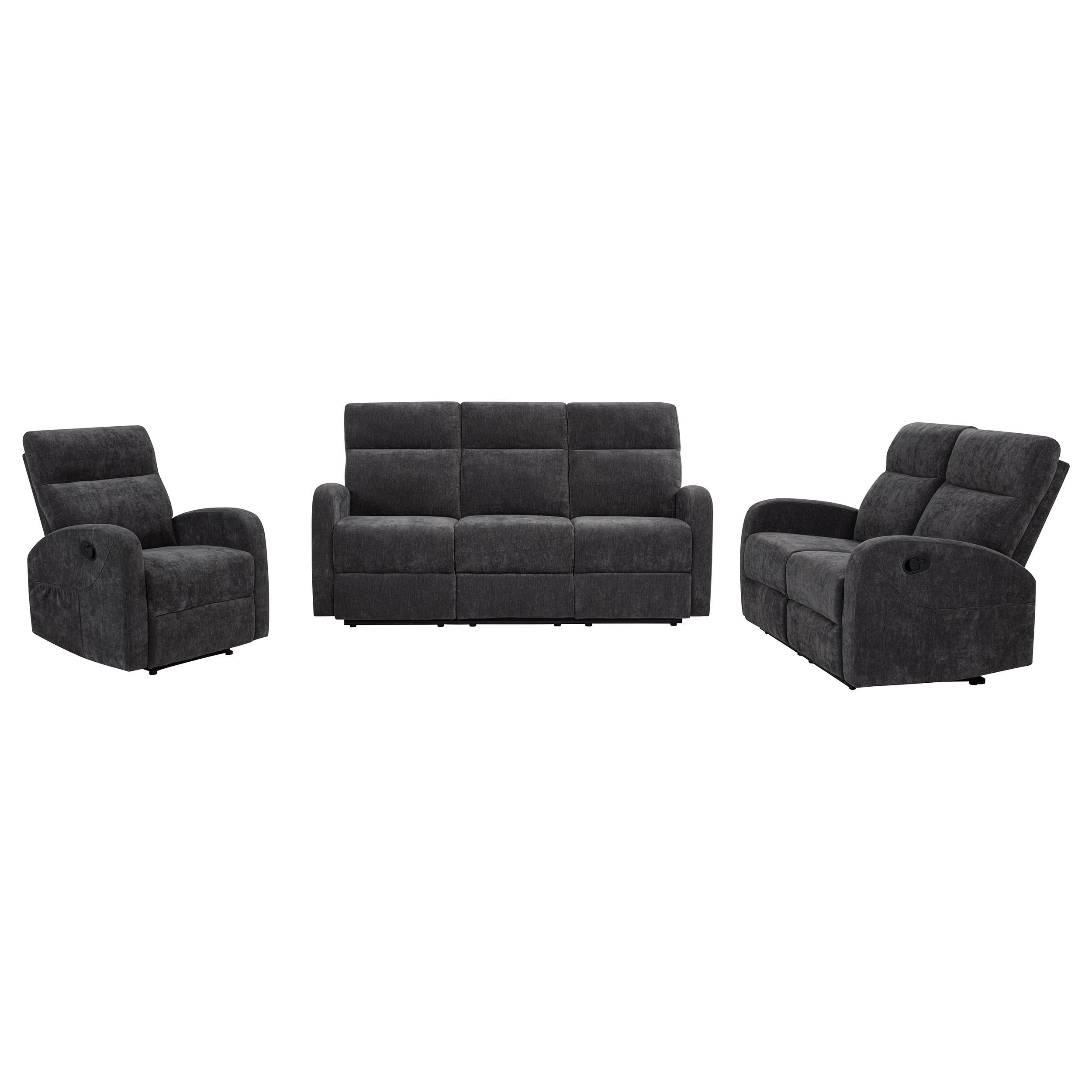 Hamilton Chenille Upholstered Manual Reclining Sofa Charcoal Grey-