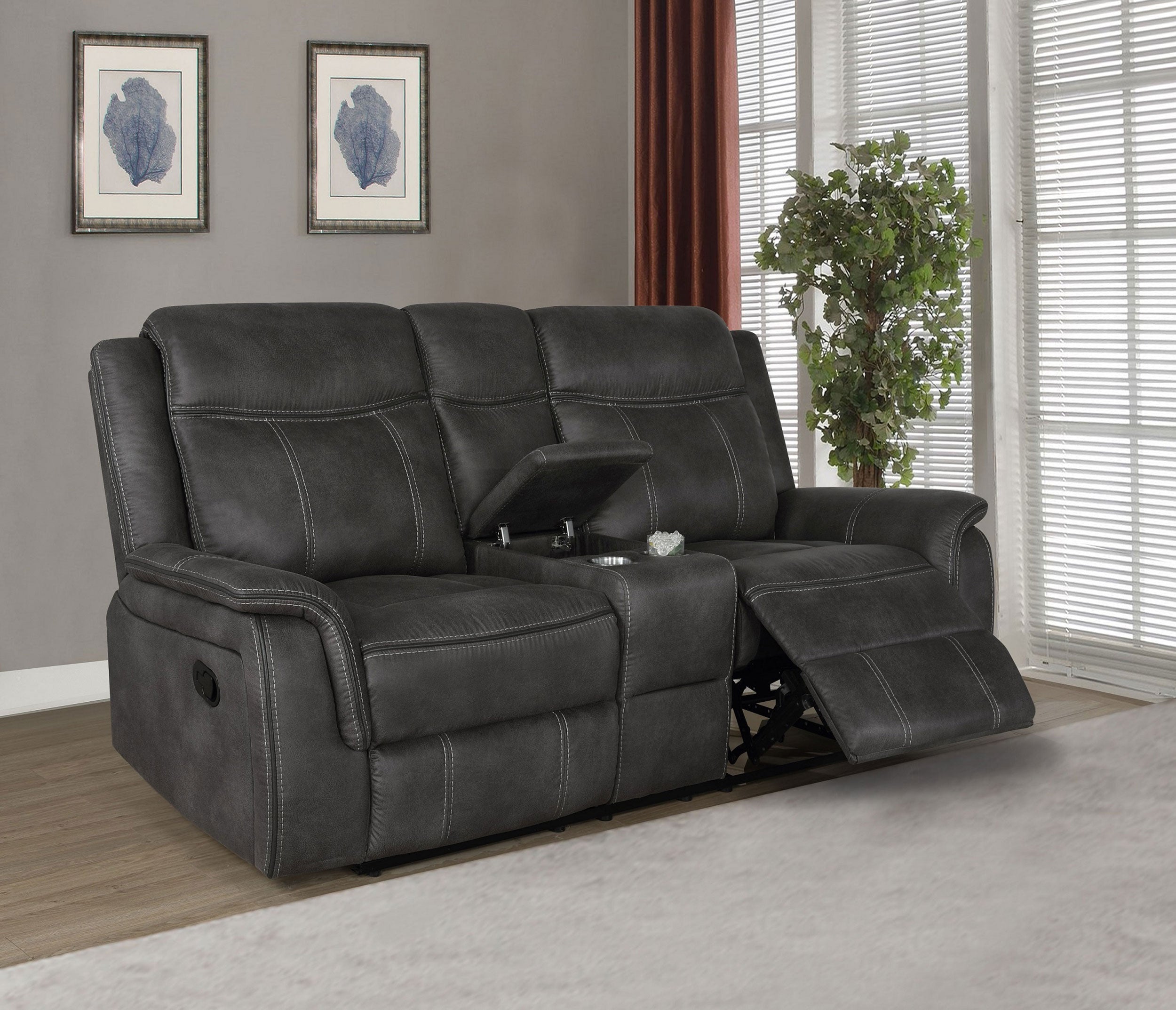 Lawrence Upholstered Padded Arm Reclining Loveseat Charcoal-CoasterEveryday
