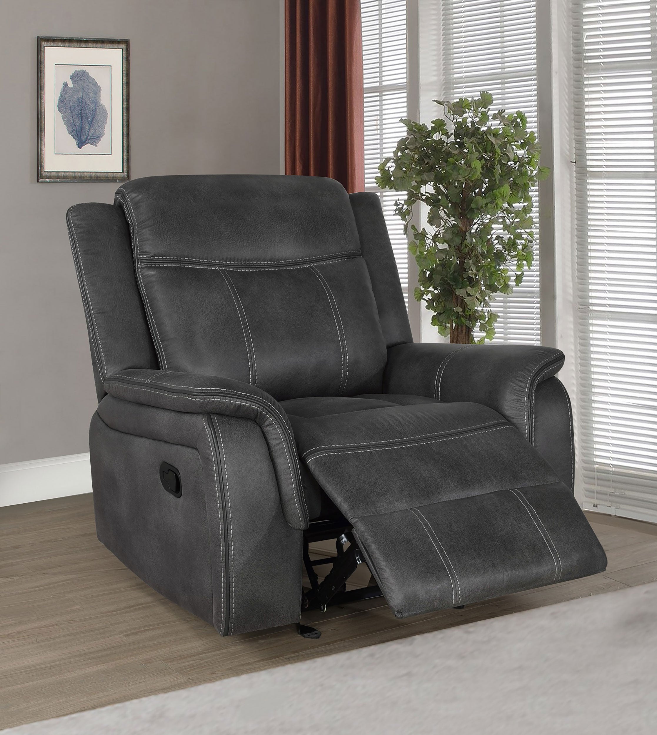 Lawrence Upholstered Padded Arm Glider Recliner Charcoal-CoasterEveryday