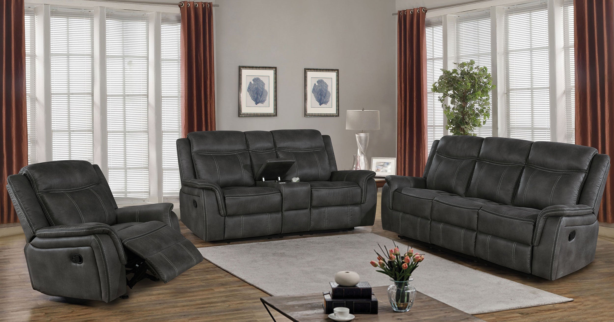 Lawrence Upholstered Padded Arm Glider Recliner Charcoal-CoasterEveryday