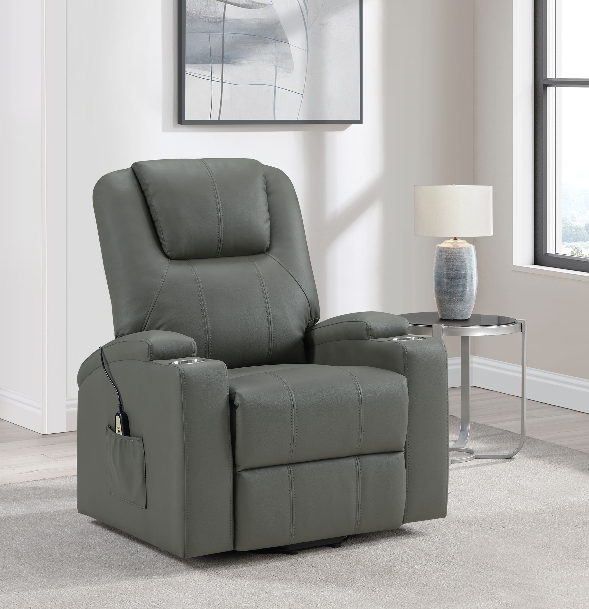 Armstrong Upholstered Power Lift Massage Recliner Grey-