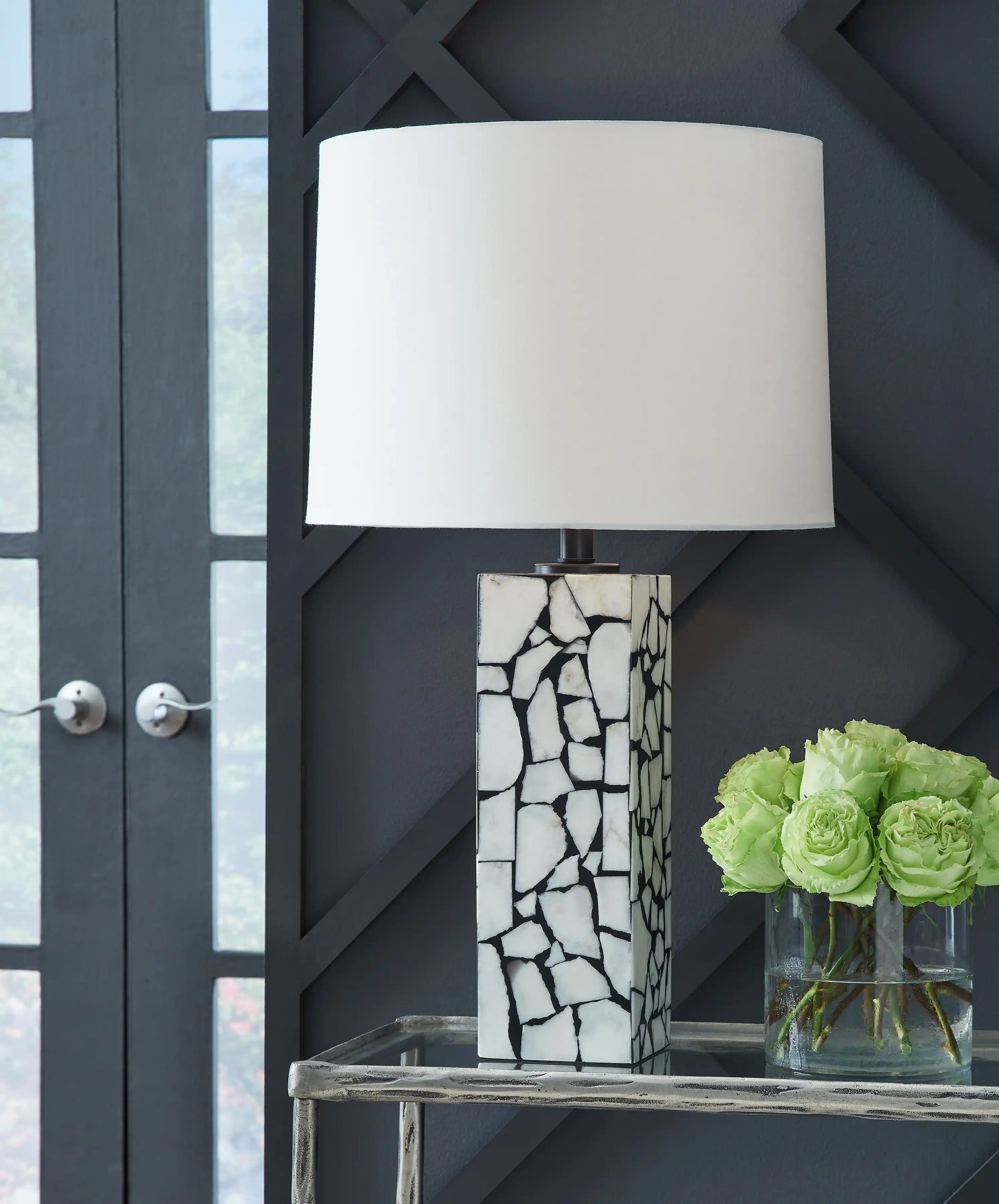 Macaria - Marble Table Lamp - White / Black - Best Buy Furniture