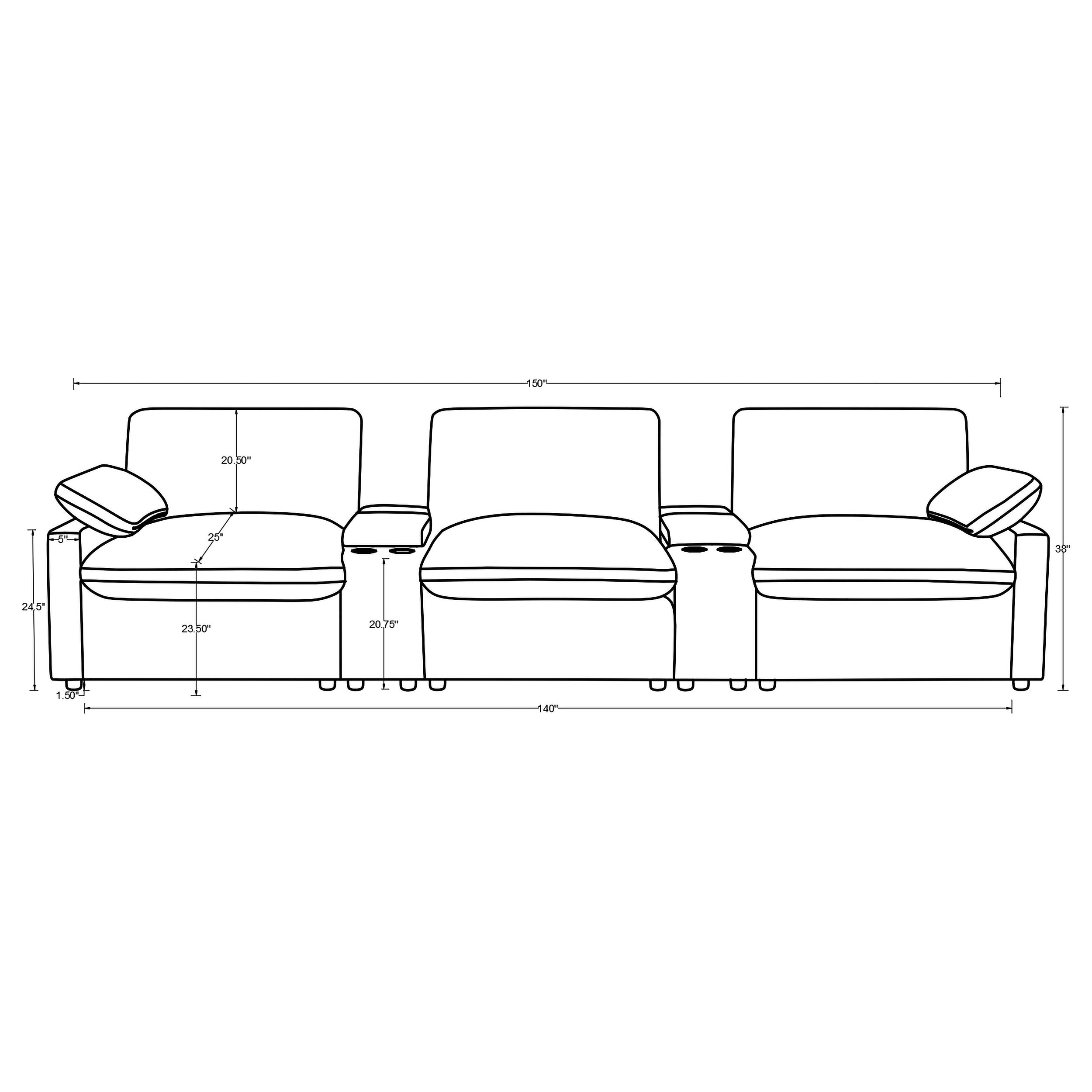 Collins 5-Piece Power Reclining Home Theater Seating Dark Grey-