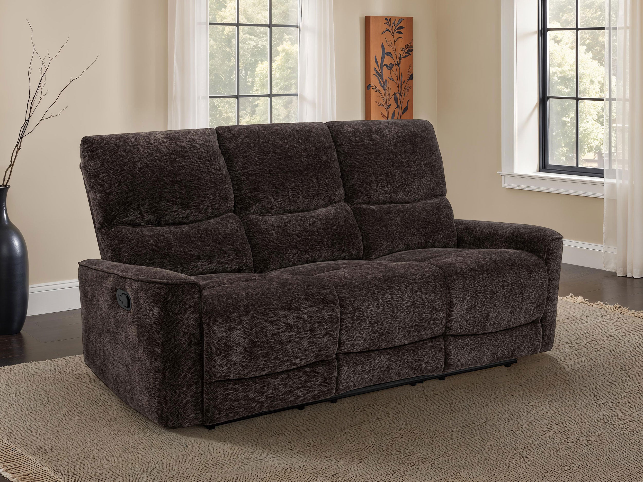 Navarro Chenille Upholstered Reclining Sofa Dark Brown-