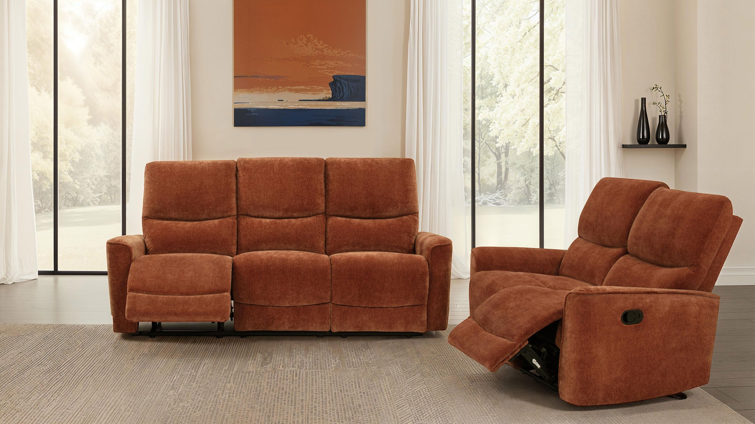 Navarro Chenille Upholstered Reclining Loveseat Burnt Orange-