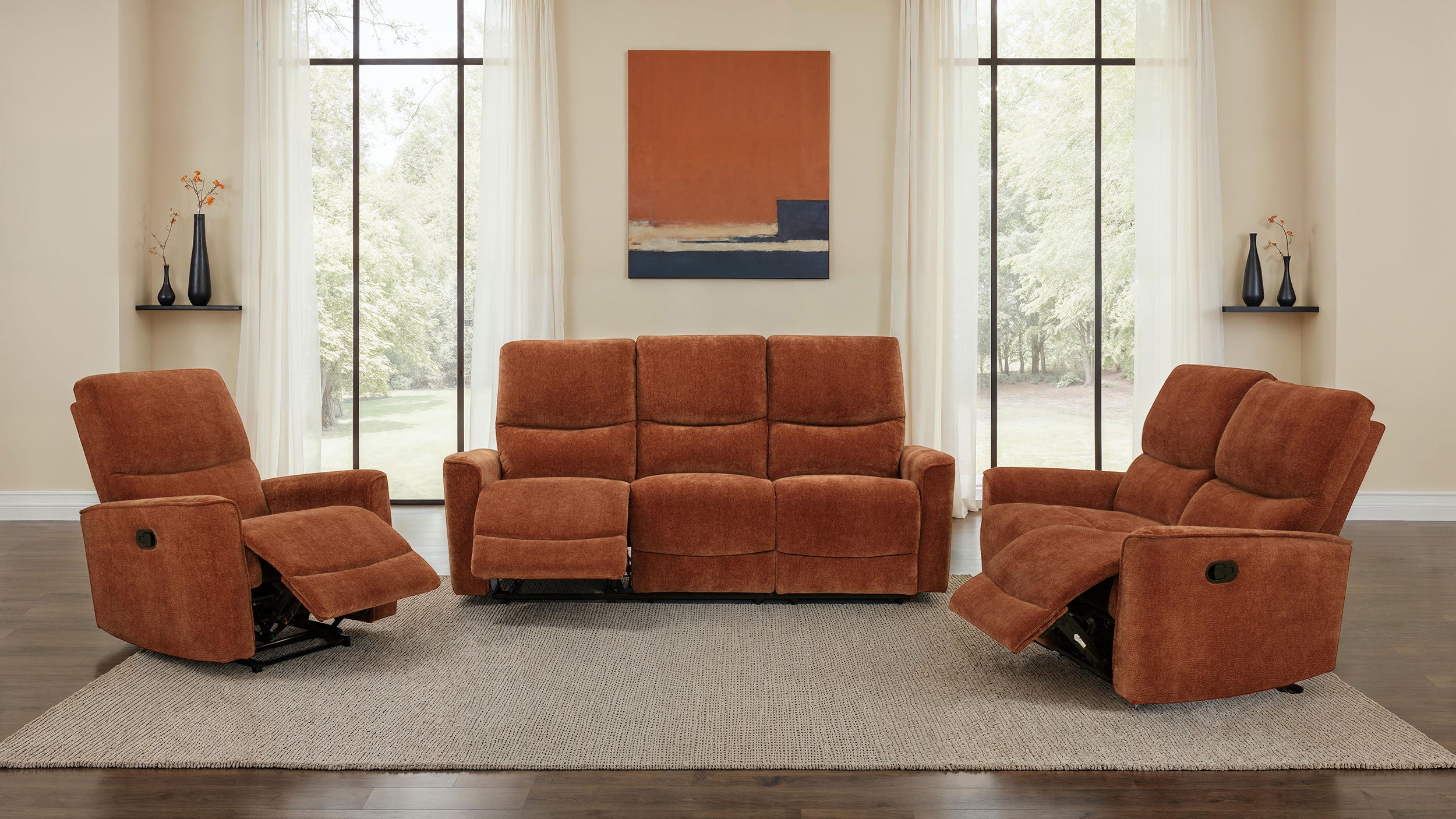 Navarro Chenille Upholstered Glider Recliner Burnt Orange-