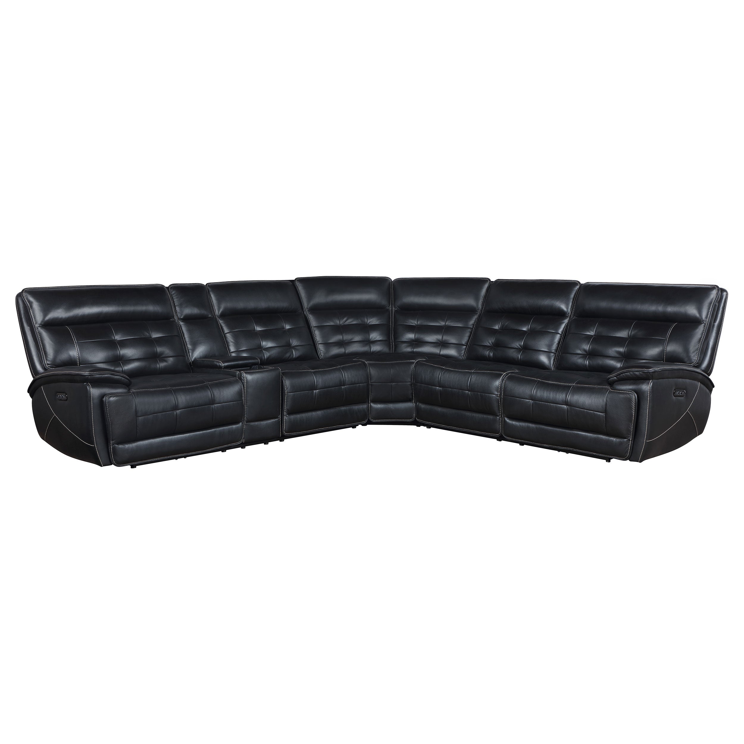 Hewitt Leather Dual Power Reclining Sectional Sofa Black-