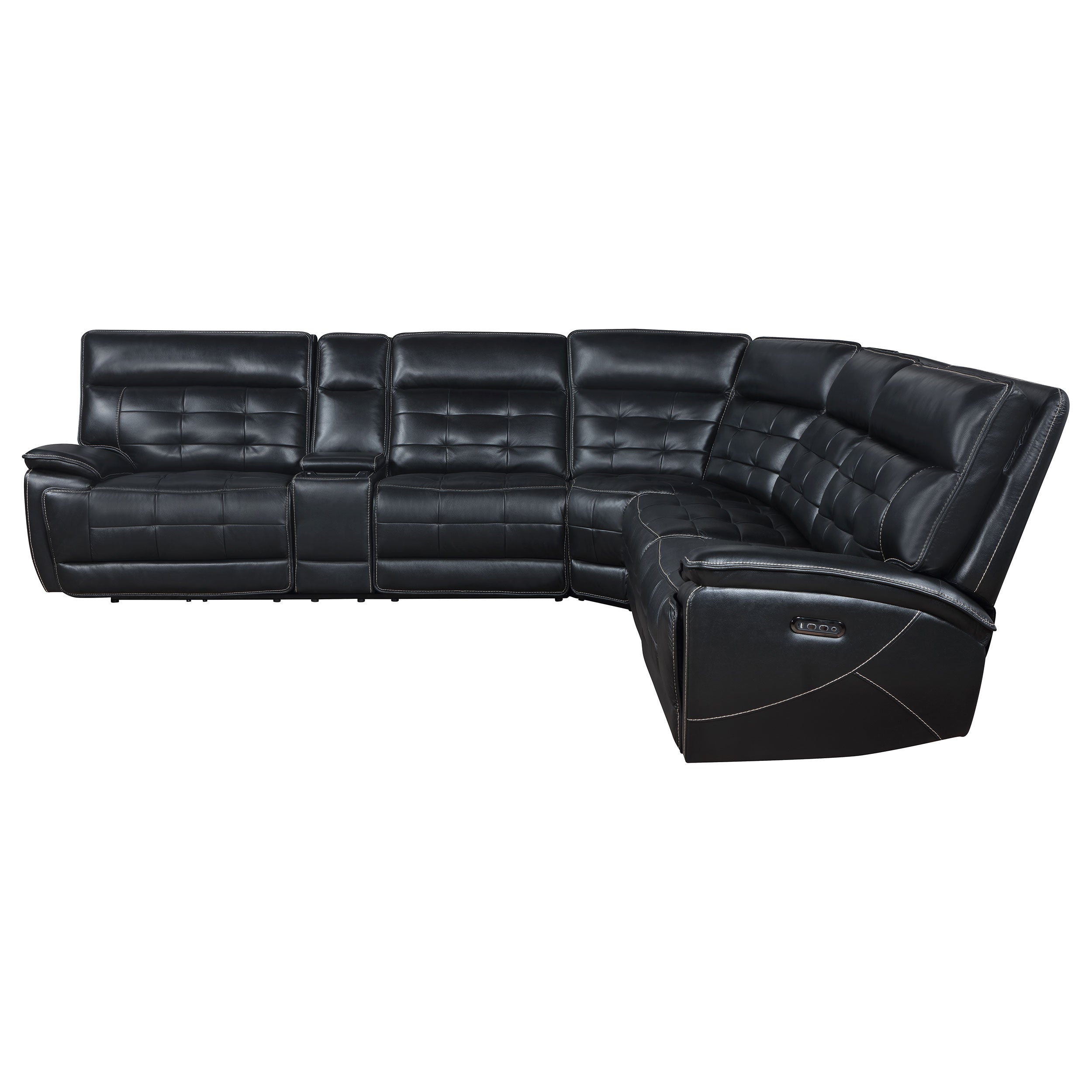 Hewitt Leather Dual Power Reclining Sectional Sofa Black-