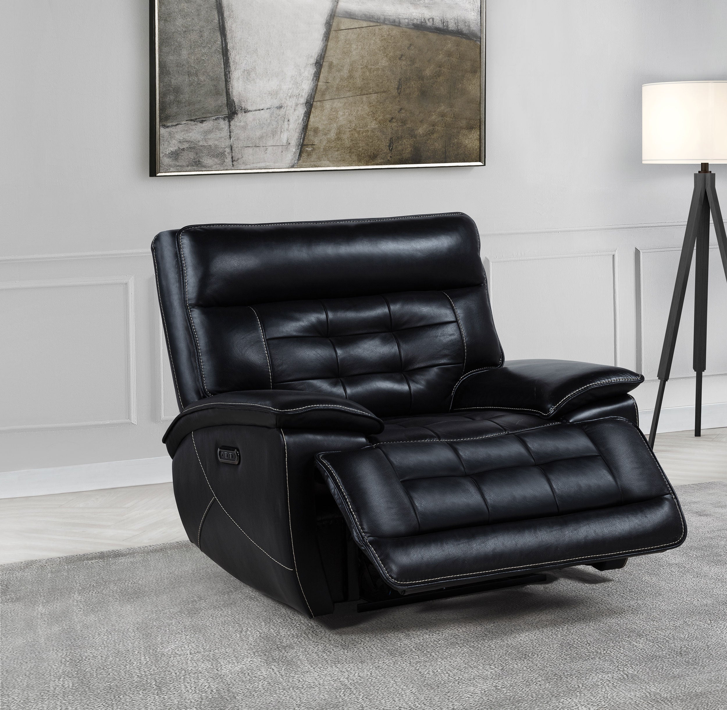 Hewitt Leather Upholstered Dual Power Recliner Chair Black-