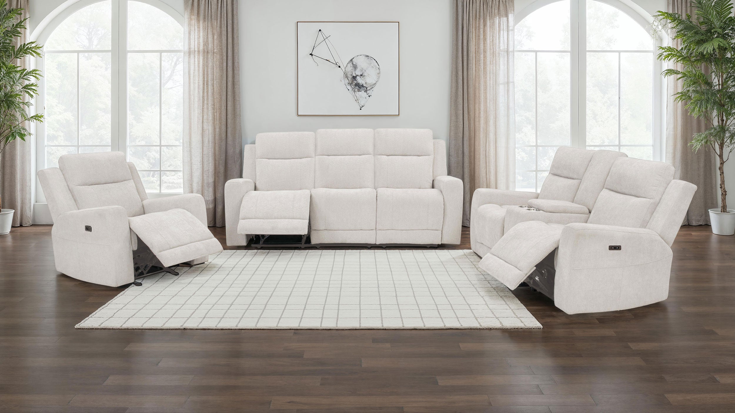 Kennett Chenille Upholstered Power Reclining Loveseat Ivory-