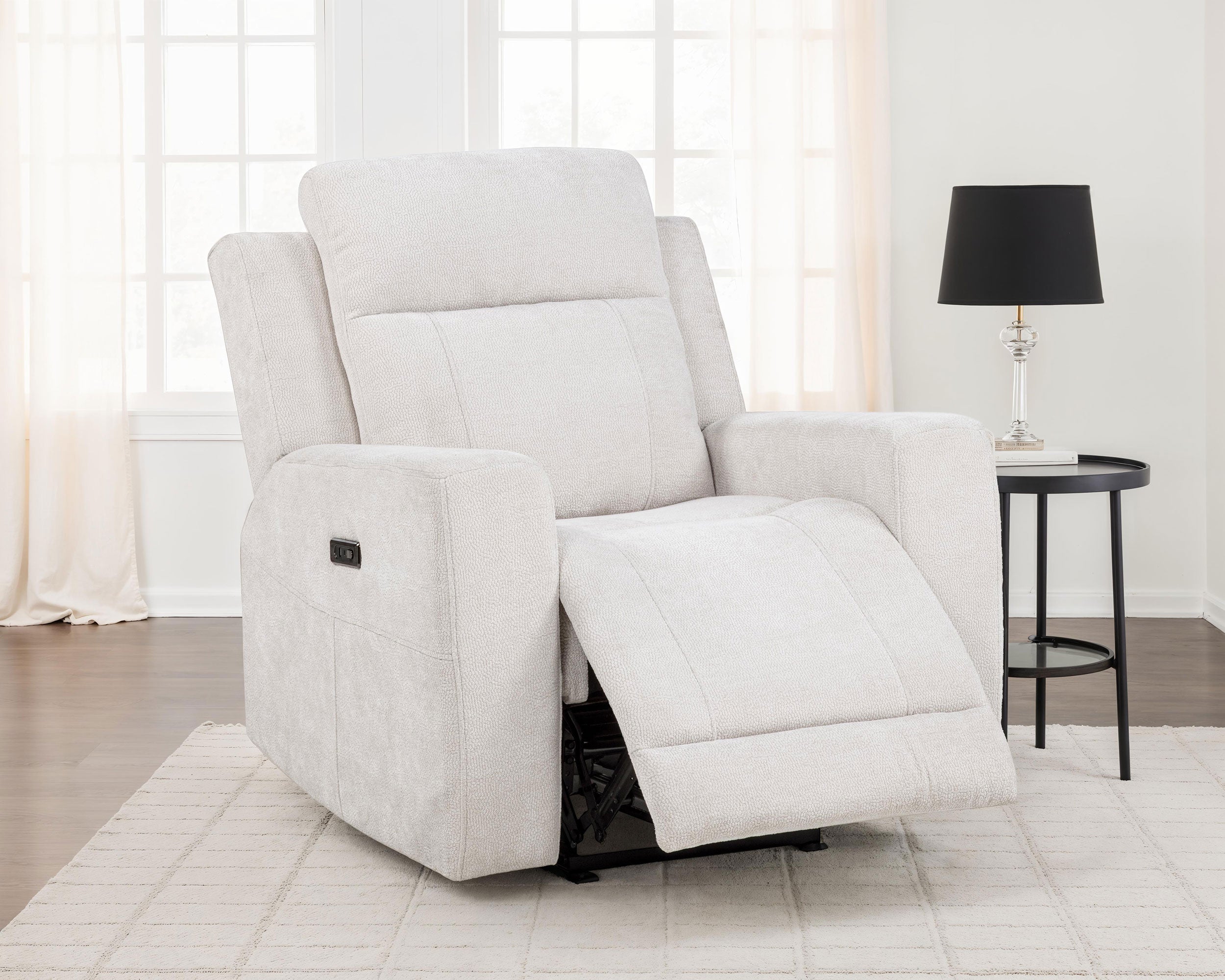 Kennett Chenille Upholstered Power Recliner Chair Ivory-