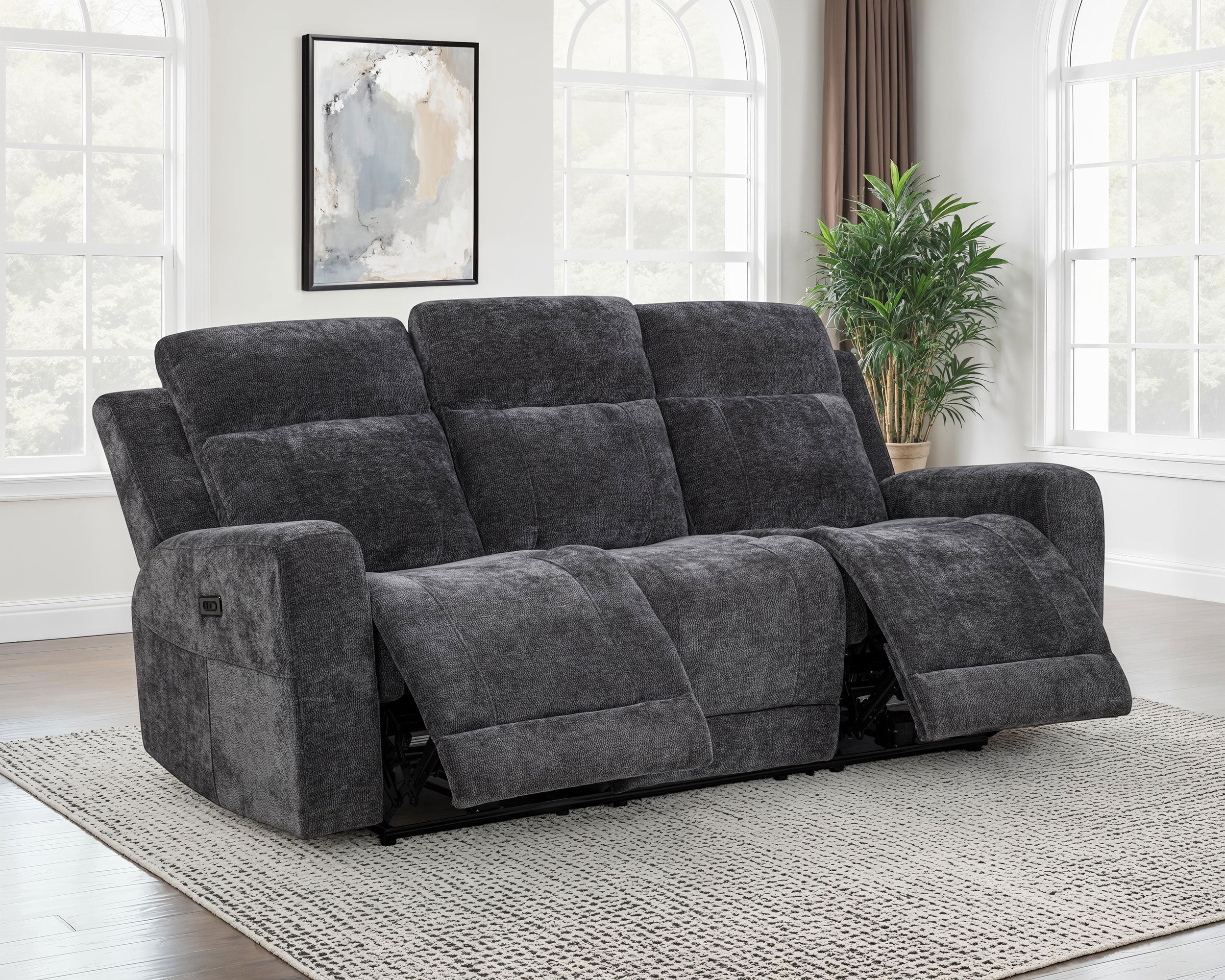 Kennett Chenille Upholstered Power Reclining Sofa Dark Grey-