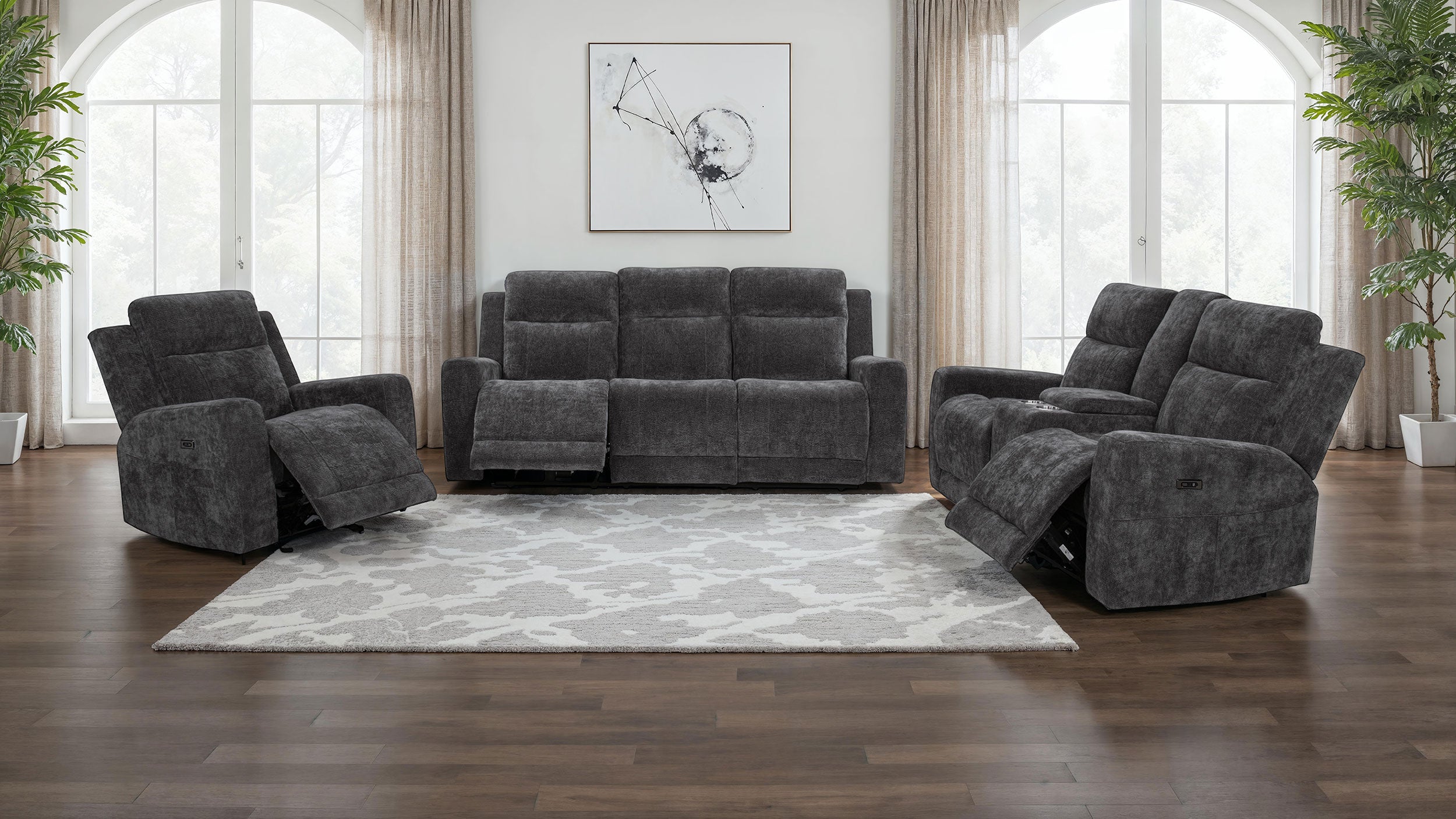 Kennett Chenille Upholstered Power Recliner Chair Dark Grey-