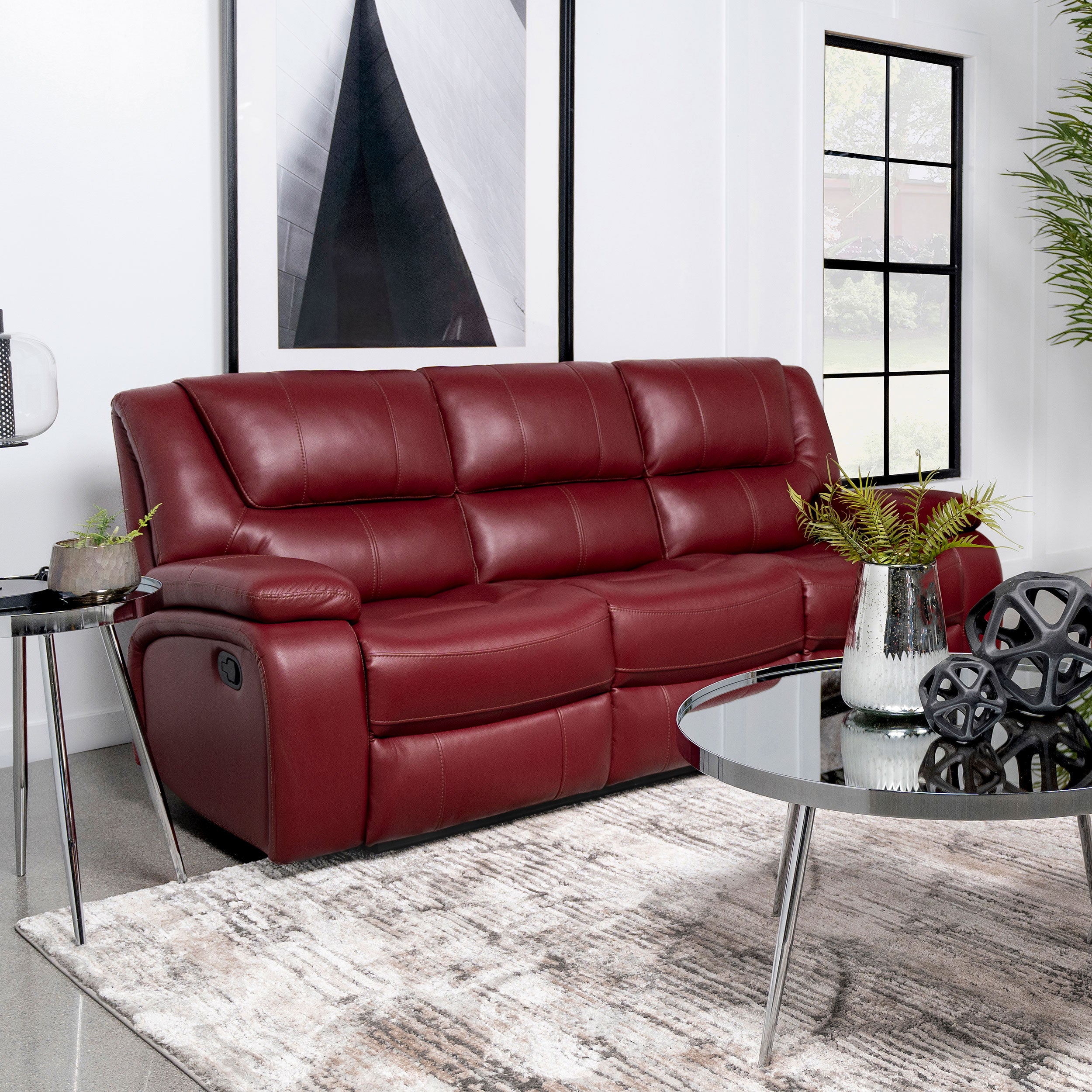 Camila Upholstered Motion Reclining Sofa Red-