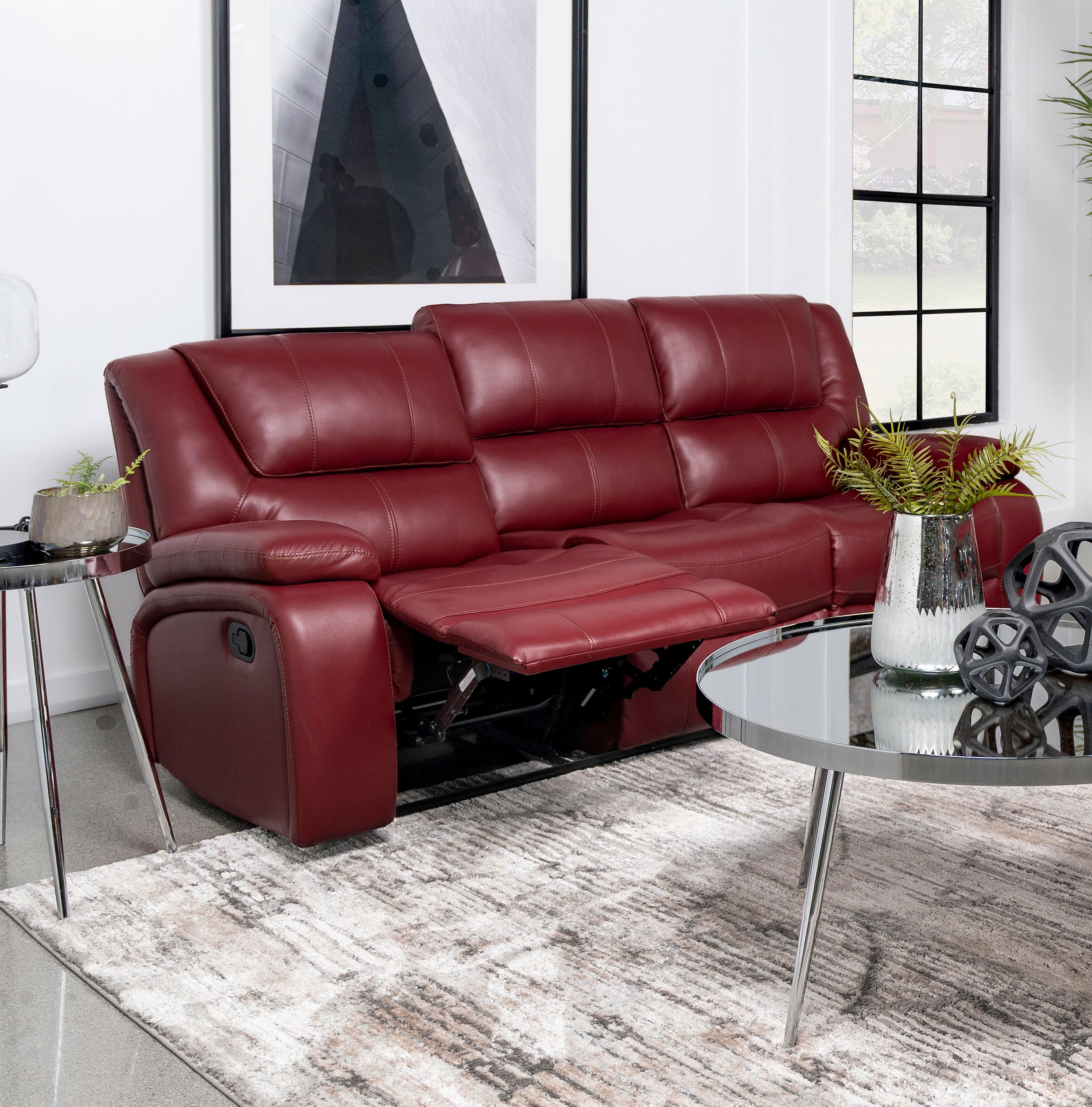 Camila Upholstered Motion Reclining Sofa Red-